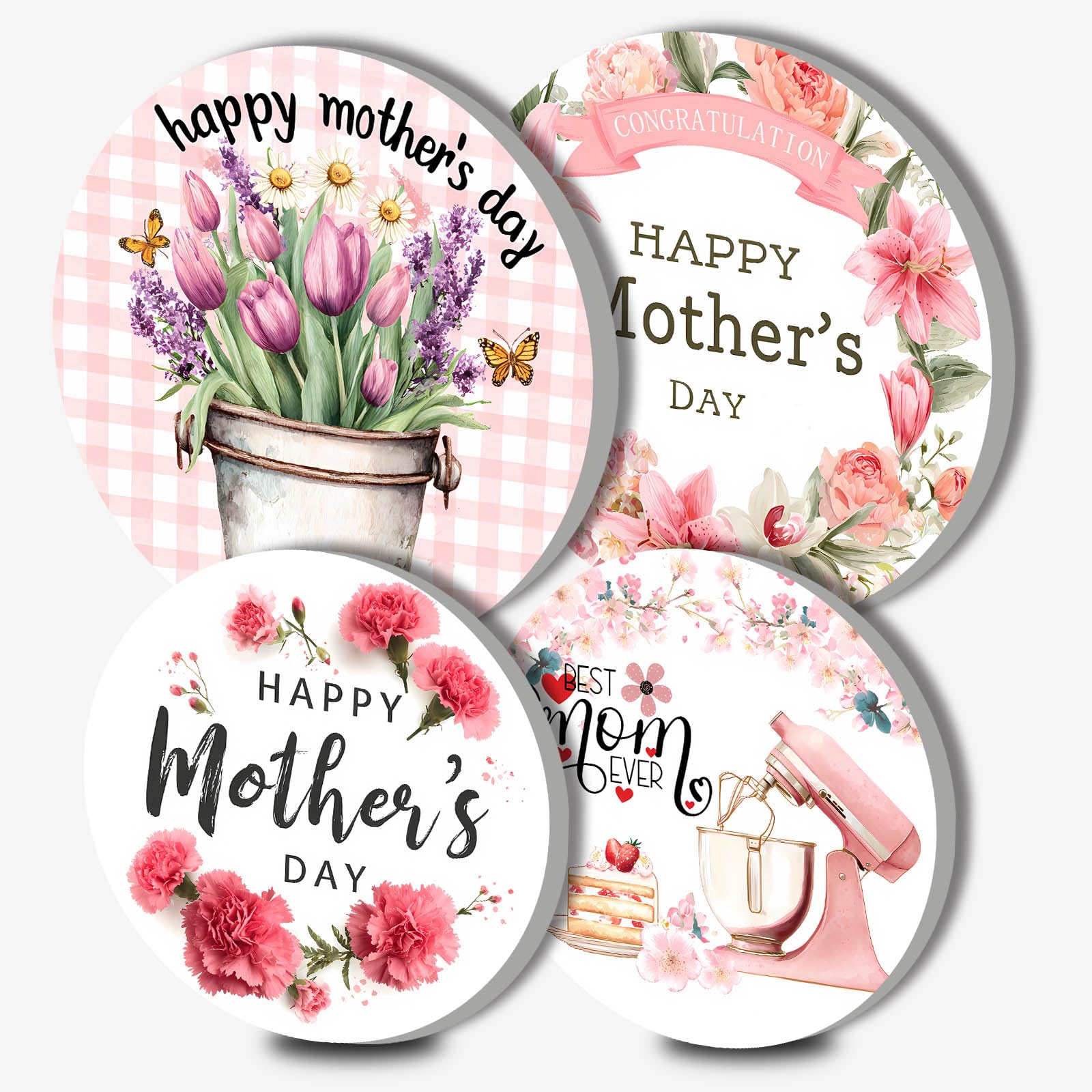Flowers Electric Stove Burner Covers,4 Pcs Happy Mother's Day Round Stove Burner Covers，Mom Gas Stove Burner Cover,8 Inch and 10 Inch Colorful Metal Cooktop Home Decorative