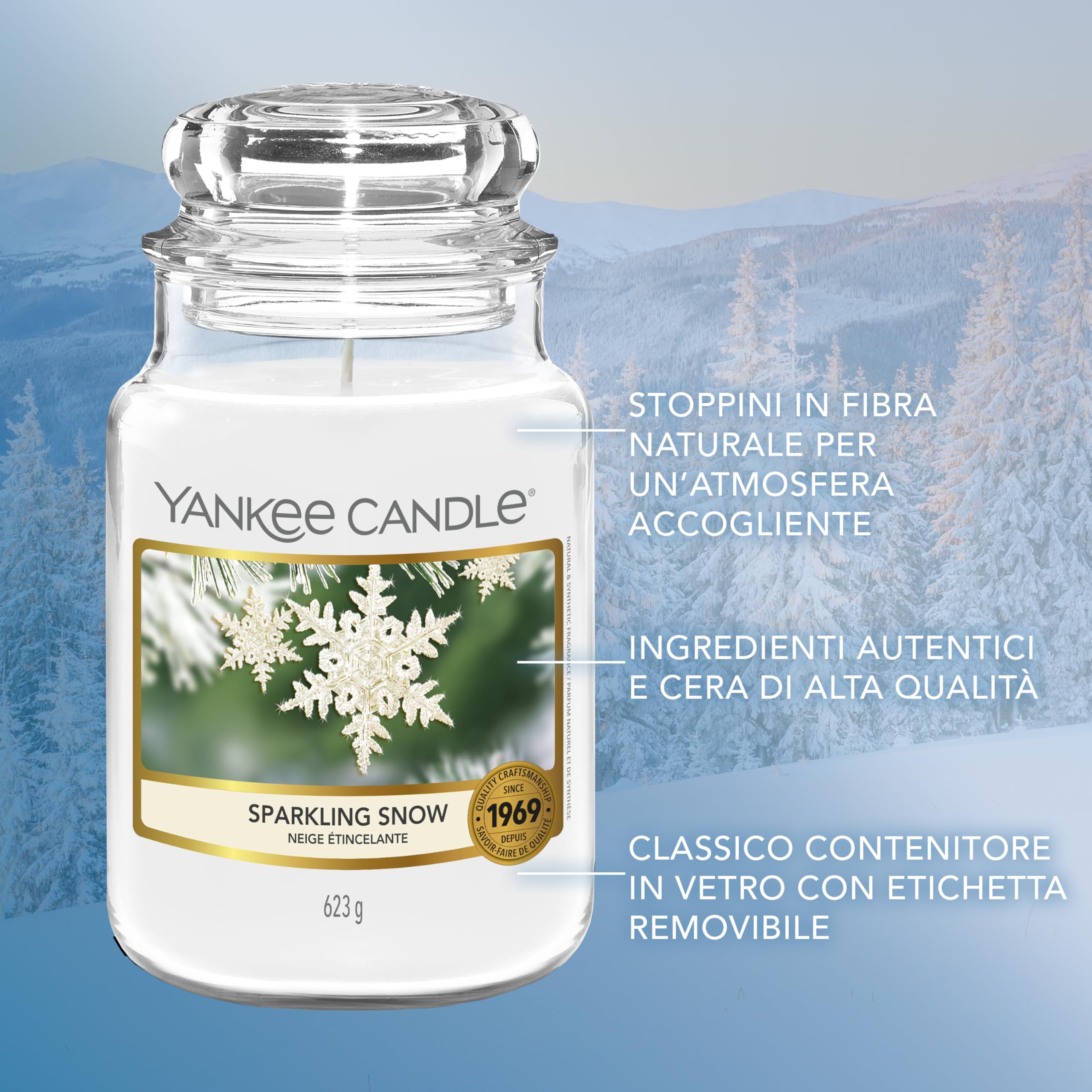 Yankee Candle Candela Giara Grande, Sparkling Snow, fragranze naturali