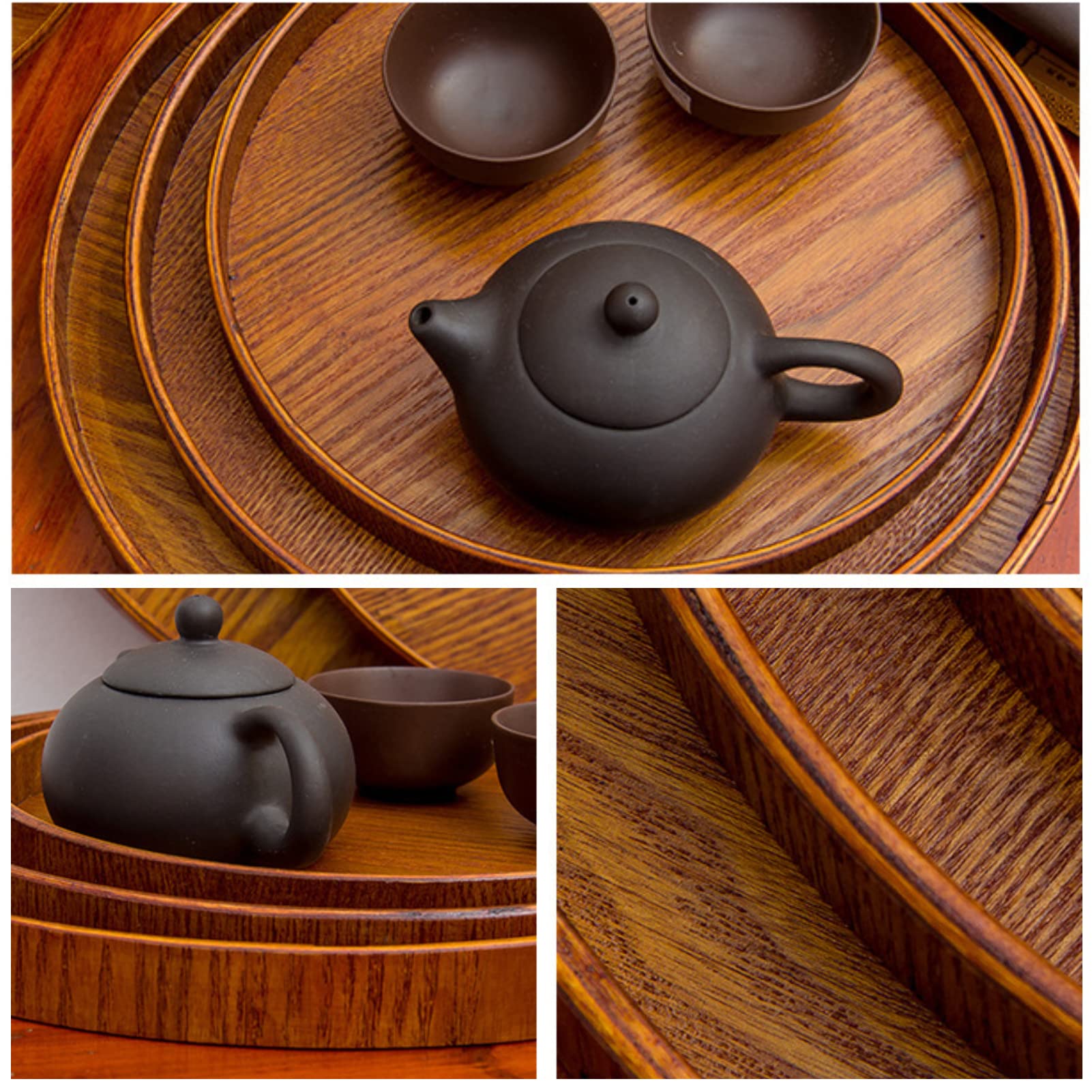 Buachois 3 stuks zwart dienblad, 30 cm, rond dienblad van natuurlijk hout, gastronomie met anti-slip coating voor brood, fruit, koffie, thee