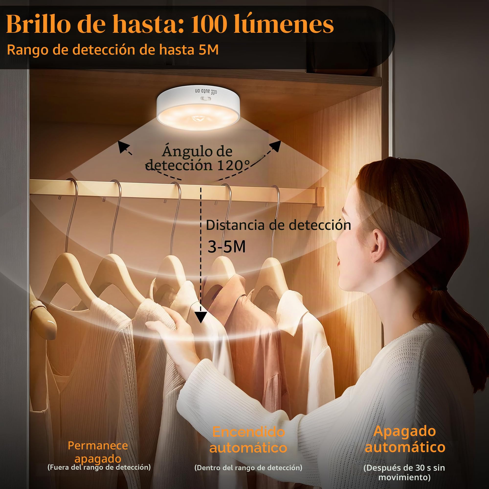 6 Pack Luz Led Nocturna con Sensor de Movimiento,12 LED, Lámpara LED Recargable USB, Luz Nocturna para pared, iluminación de armario, sensor de movimiento interior para escaleras, dormitorio, cocina.