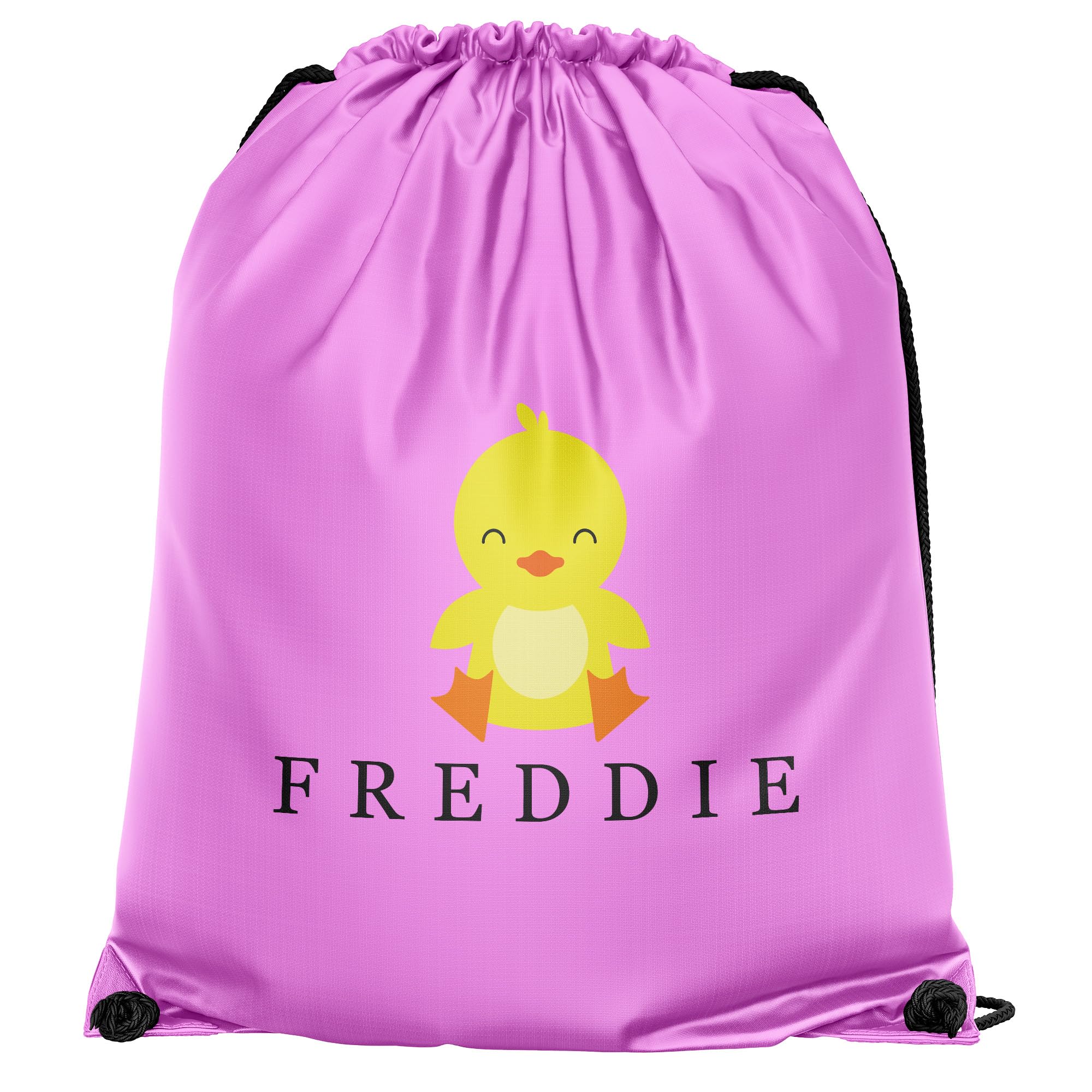 Personalised Duck Drawstring Bag Custom Name PE Gym Sports Kids Back To School Boys Girls Infants New Term, One Size, Light Pink