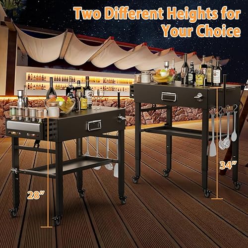 Miniatura 18 de Carrito de mesa para parrilla al aire libre de 57 x 24 x 35 pulgadas, isla de cocina al aire libre con almacenamiento y mesa grande para parrilla