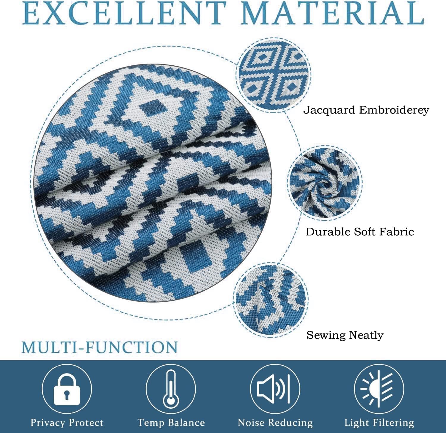 Boho Vorhänge 132×180 cm Blau Gardinen 2er Set Gardinenschals mit Quasten Baumwolle Bestickte Vorhang Blickdicht Geometrische Muster Verdunkelungsvorhänge für Morden Schlafzimmer Wohnzimmer