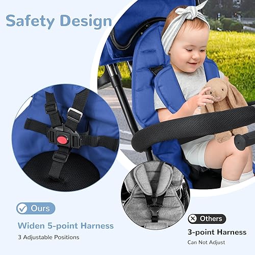 Miniatura 44 de INFANS Triciclo para niños, triciclo para bebés 6 en 1 con asiento reversible, mango de empuje ajustable, dirección de control, toldo extraíble