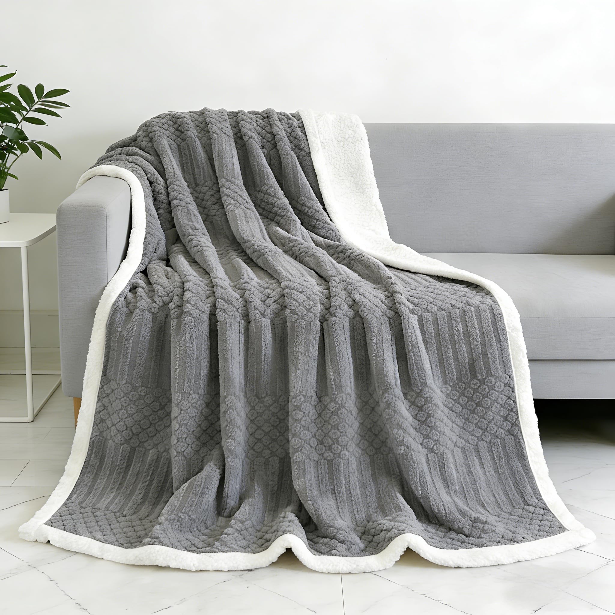 Sherpa Fleece Super Soft Blanket for Bed Cozy Warm Throw Double Size Blankets for Sofa, Couch, Armchair, 150x200cm, Dark Grey