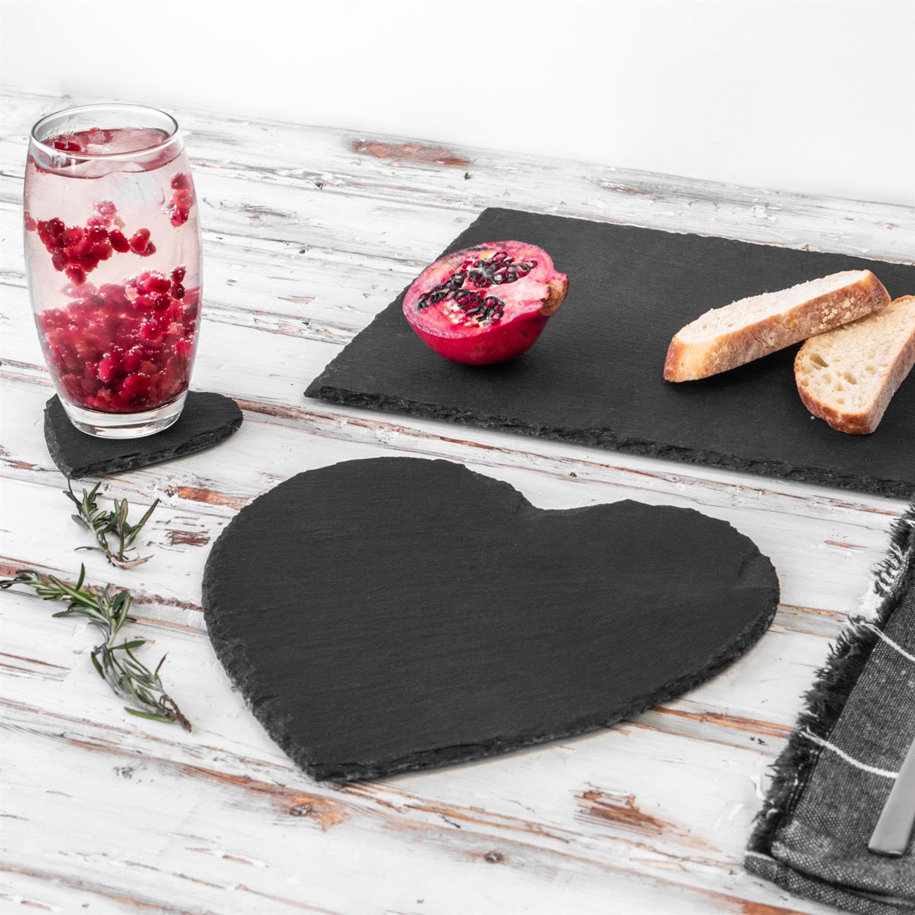 Argon Tableware Herz Tischsets aus Schiefer - 25cm - 12x Groß Natürlich Schwarz Stein Essen Tisch Abendessen Portion Planke Teller Ort Matten Sätze