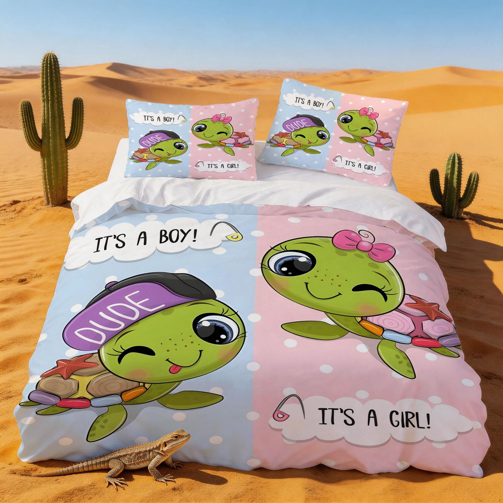 Housse de couette 140x200 tortue lit 1 personne parure de lit microfibre enfant