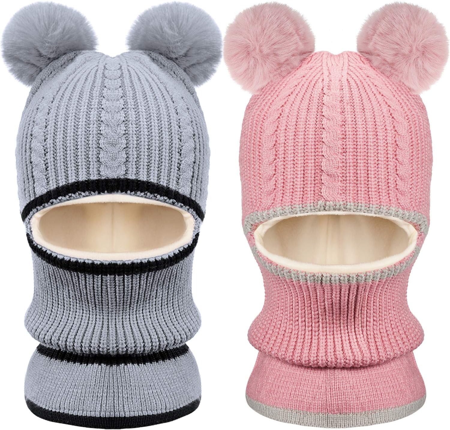 2 Pieces Kids Hood Scarf Kids Knit Hat Winter Thick Earflap Skull Caps for Boy Girls