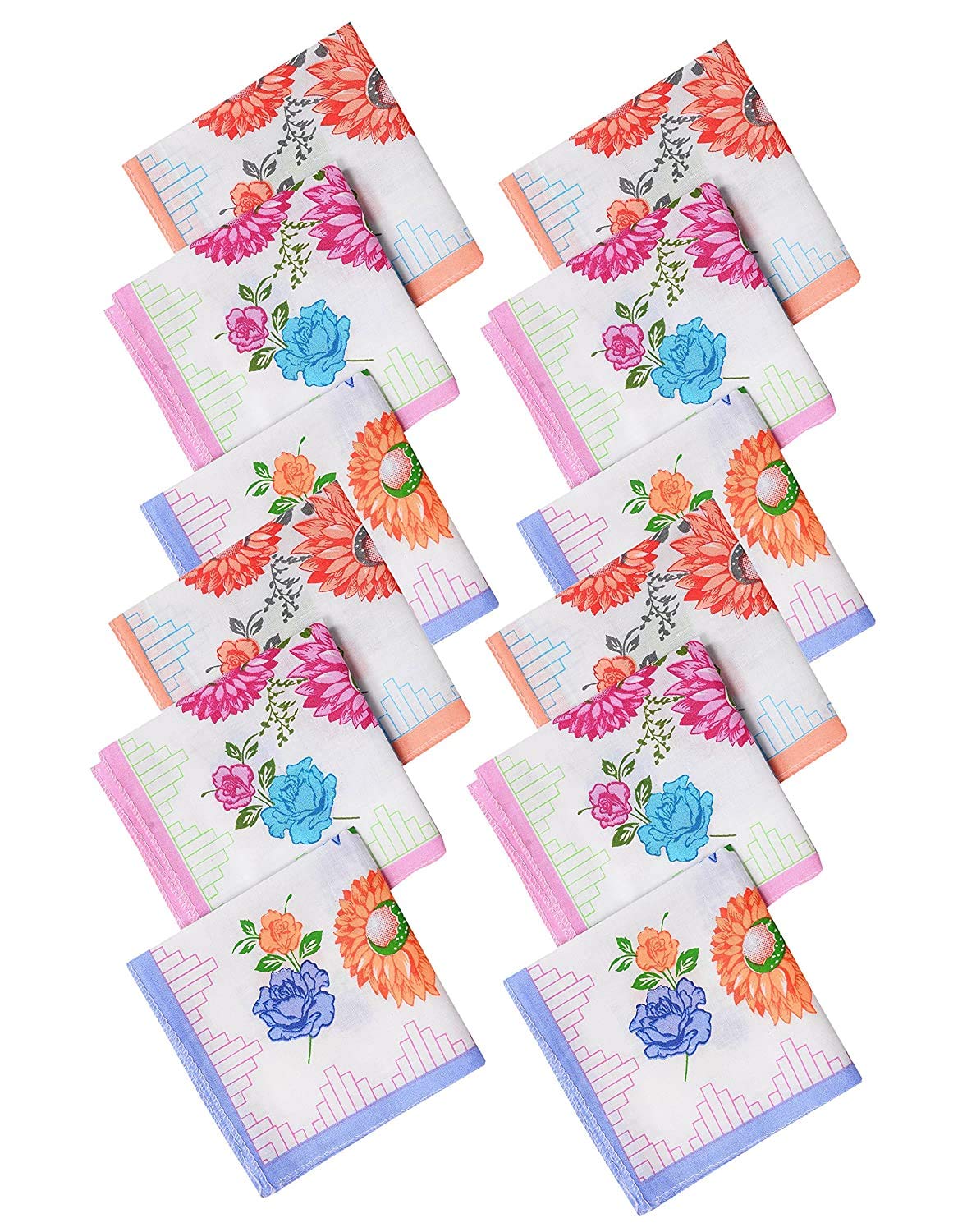zeki Prime Womens|Girls Vintage Multi Floral Wedding Party Cotton Handkerchiefs (pack of 12)-picture-4