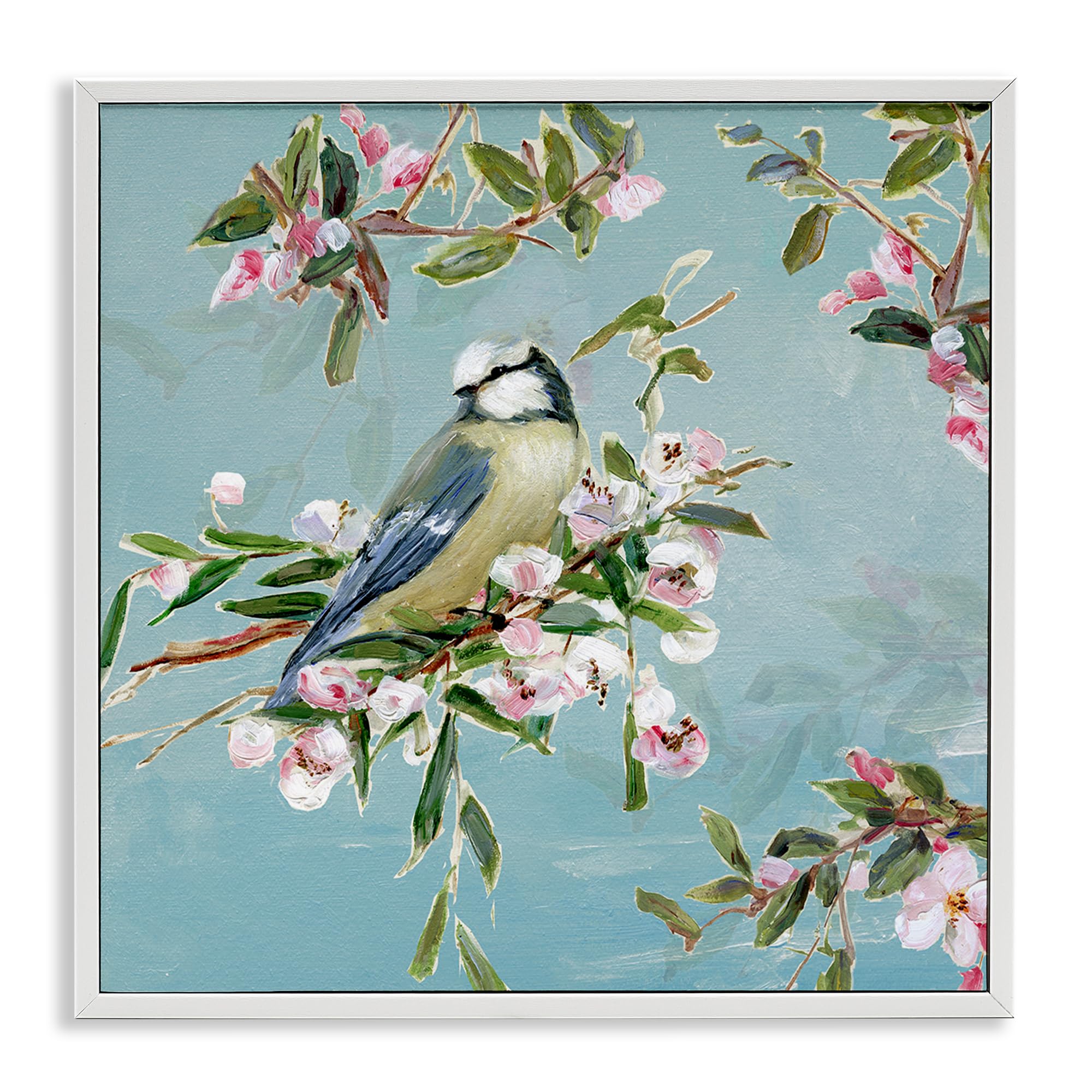 Stupell Industries Pastel Songbird On Blossoms 'Songbird Perched On Blooms', Framed Giclee Art, White, 17 X 17 Inches, Easy To Hang And Sturdy, Made In Usa, By Sally Swatland