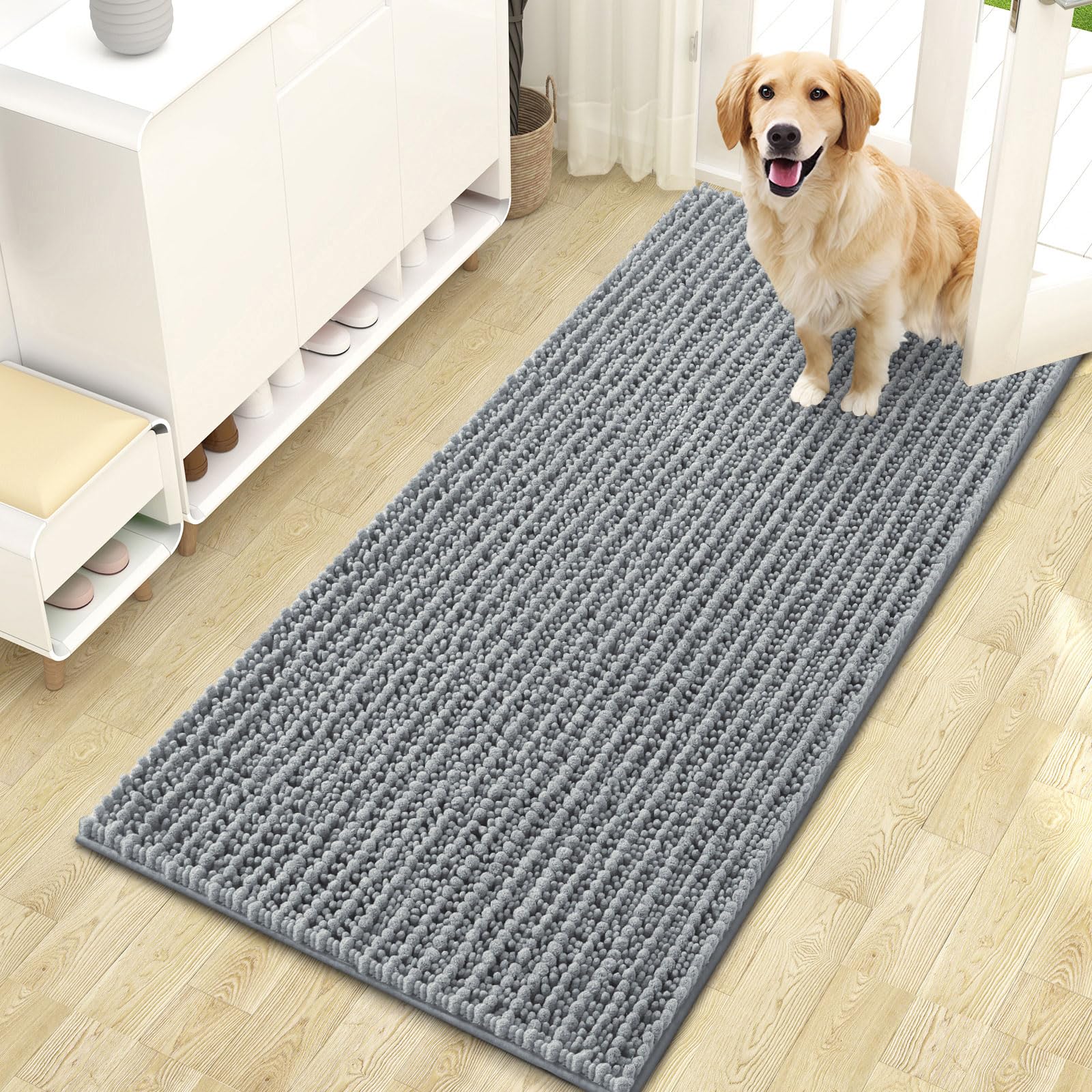 OLANLY Dog Door Mat for Muddy Paws 47x24, Ultra-Absorbent Chenille Mud Mat