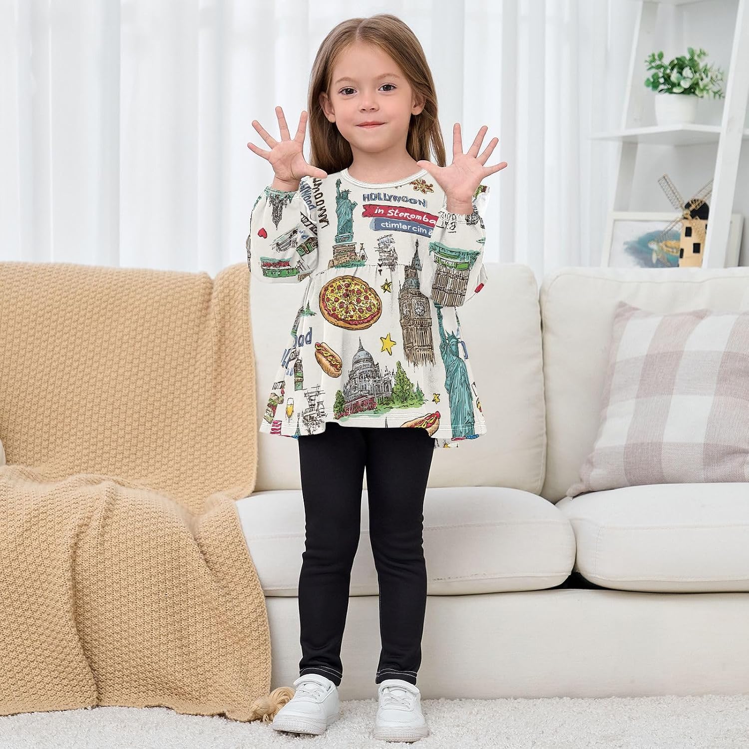 visesunny Toddler Clothes for Girls American Hollywood Build Long Sleeve Fall Shirts Cotton Top with Ruffle Collar