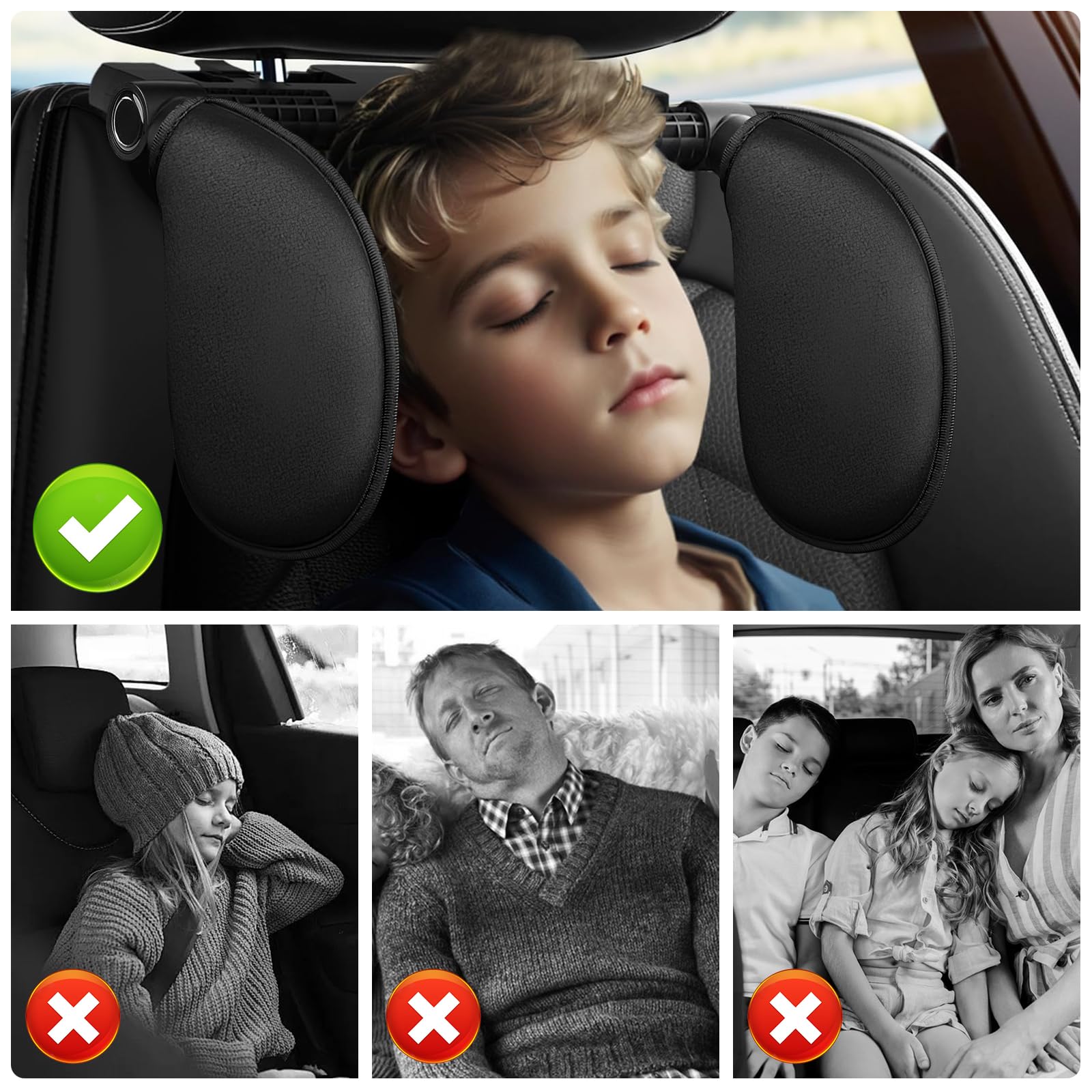 Appuie Tete Voiture, Cale Tete Enfant Voiture Réglable à 360°, Adapté aux Adultes et aux Enfants, Facile à Installer, pour Dormir Pendant Les Longs Voyages en Voiture