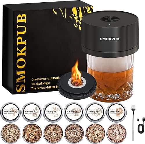 Electric Whiskey Smoker Kit, Rechargeable Cocktail Smoker with 6 Wood