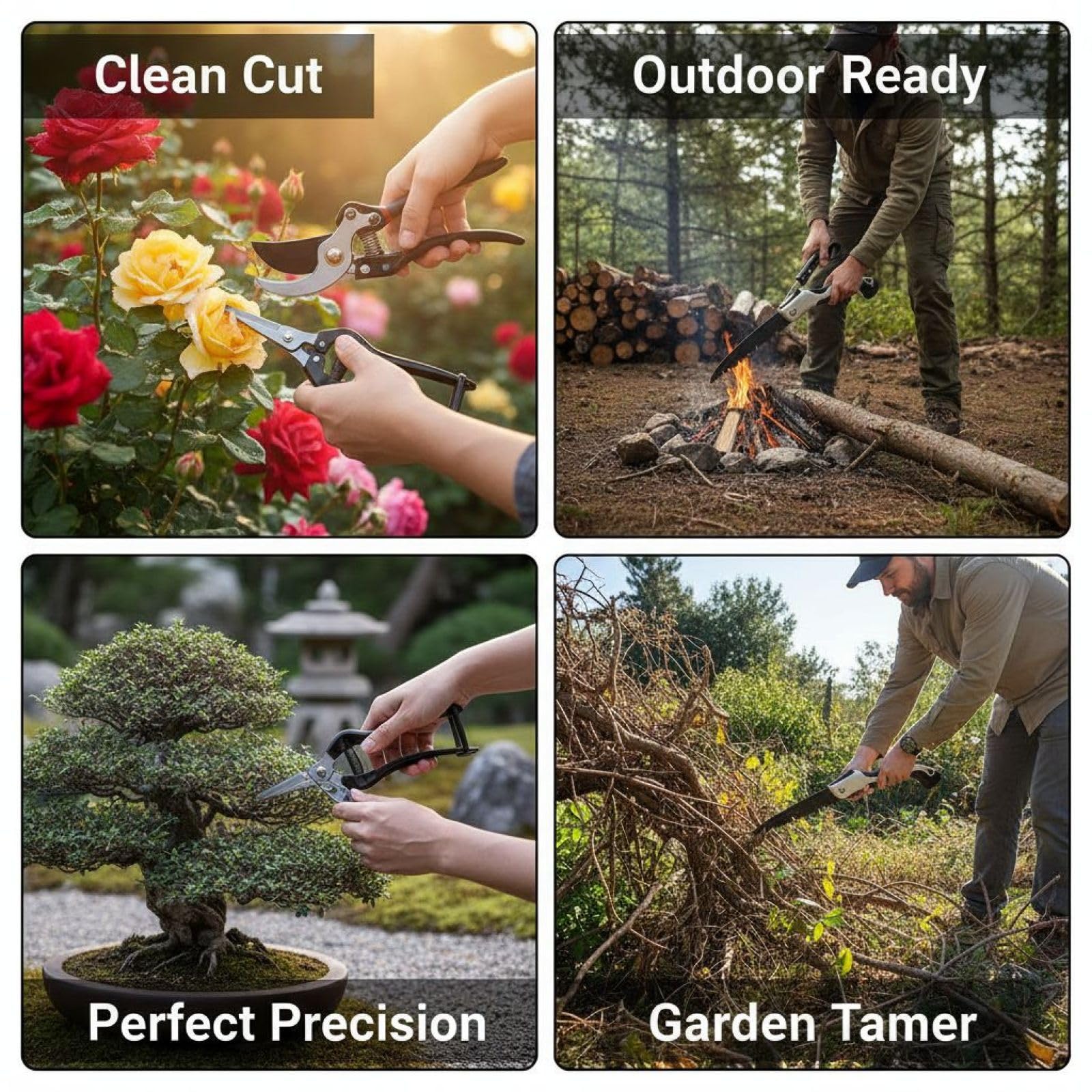 5-teiliges Gartenwerkzeug-Set, inklusive Gartenschere und Klappsäge, Baumschnitt-Werkzeuge aus Edelstahl mit komfortablem Griff, spezielle Wärmebehandlung für Gartenarbeit und Schnittarbeiten