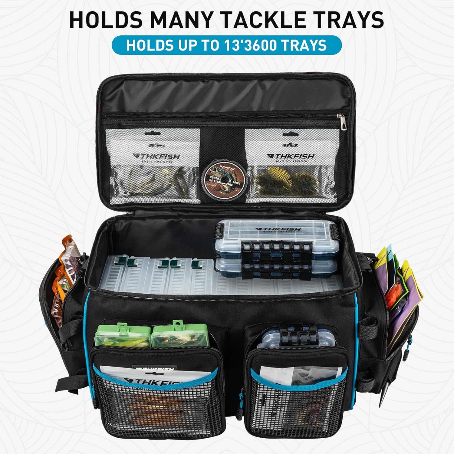 THKFISH Fishing Tackle Bag for 3600/3700 Tackle Box, Waterproof Soft Bottom Large Tackle Box Bag Saltwater & Freshwater Fishing Bags