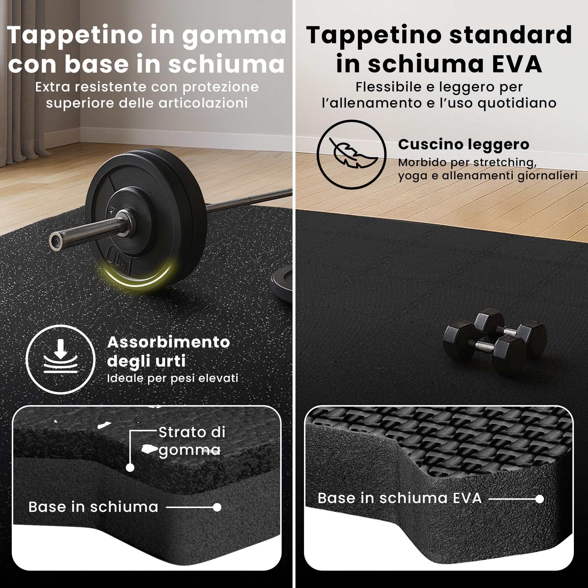 bemaxx Tappetino Palestra 18 Pezzi – Tappetino Fitness Puzzle in EVA e Gomma – Tatami Antiscivolo per Home Gym, Ginnastica, Piscina e Garage