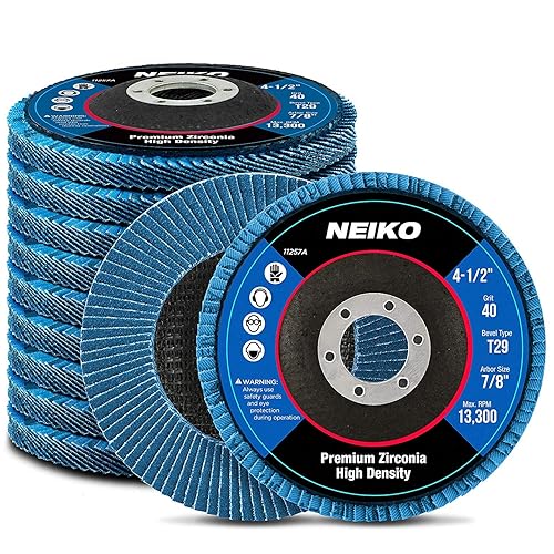 NEIKO 11257A Disco de solapa de circonita de alta densidad Jumbo Premium  4.5 pulgadas x 78 pulgadas, grano 40, tipo bisel #29-10 unidades