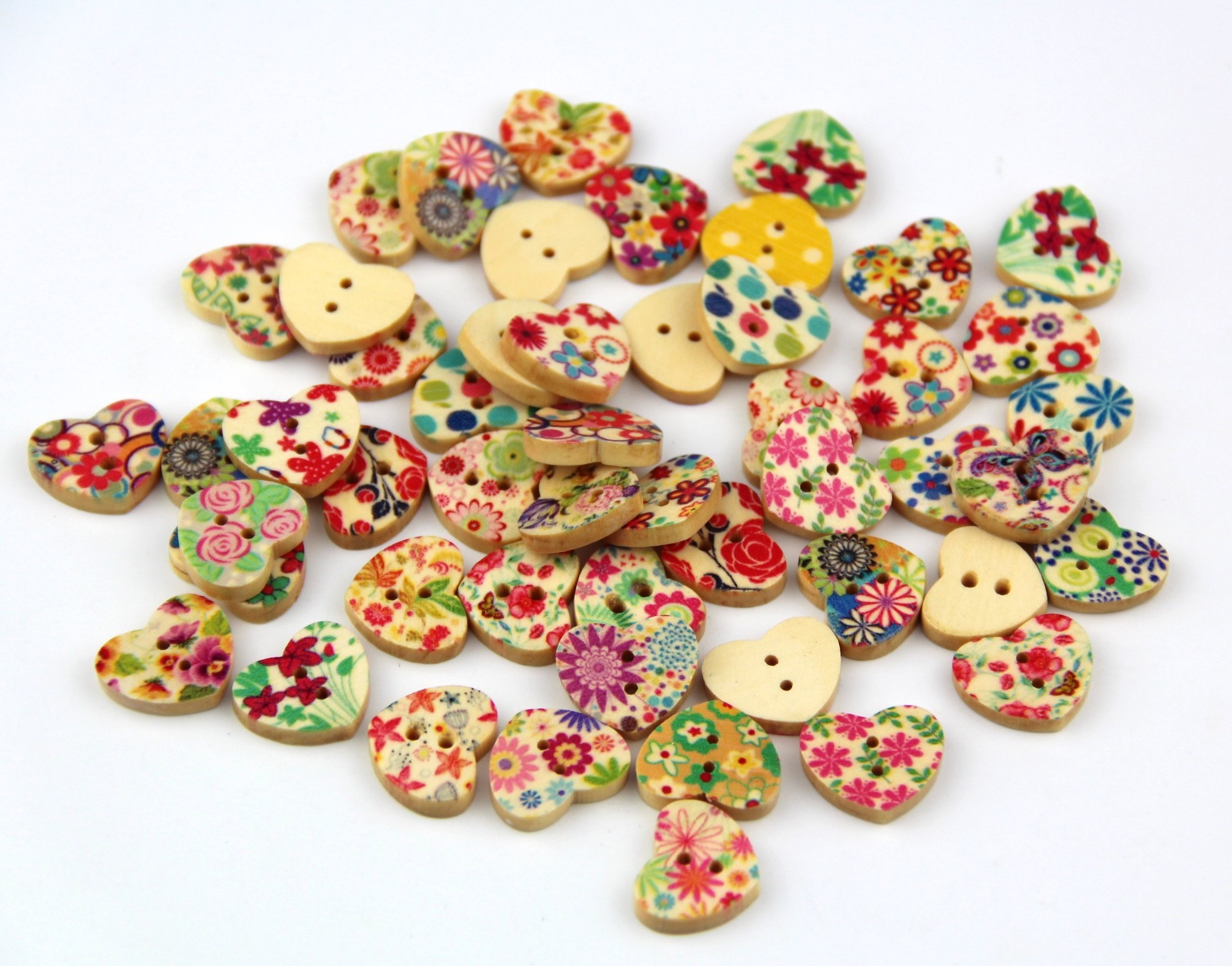 Raylinedo Heart Raylinedo®Mixed Flower Printed Shaped Wooden Buttons Crafting Sewing Diy 2 Holes Approx