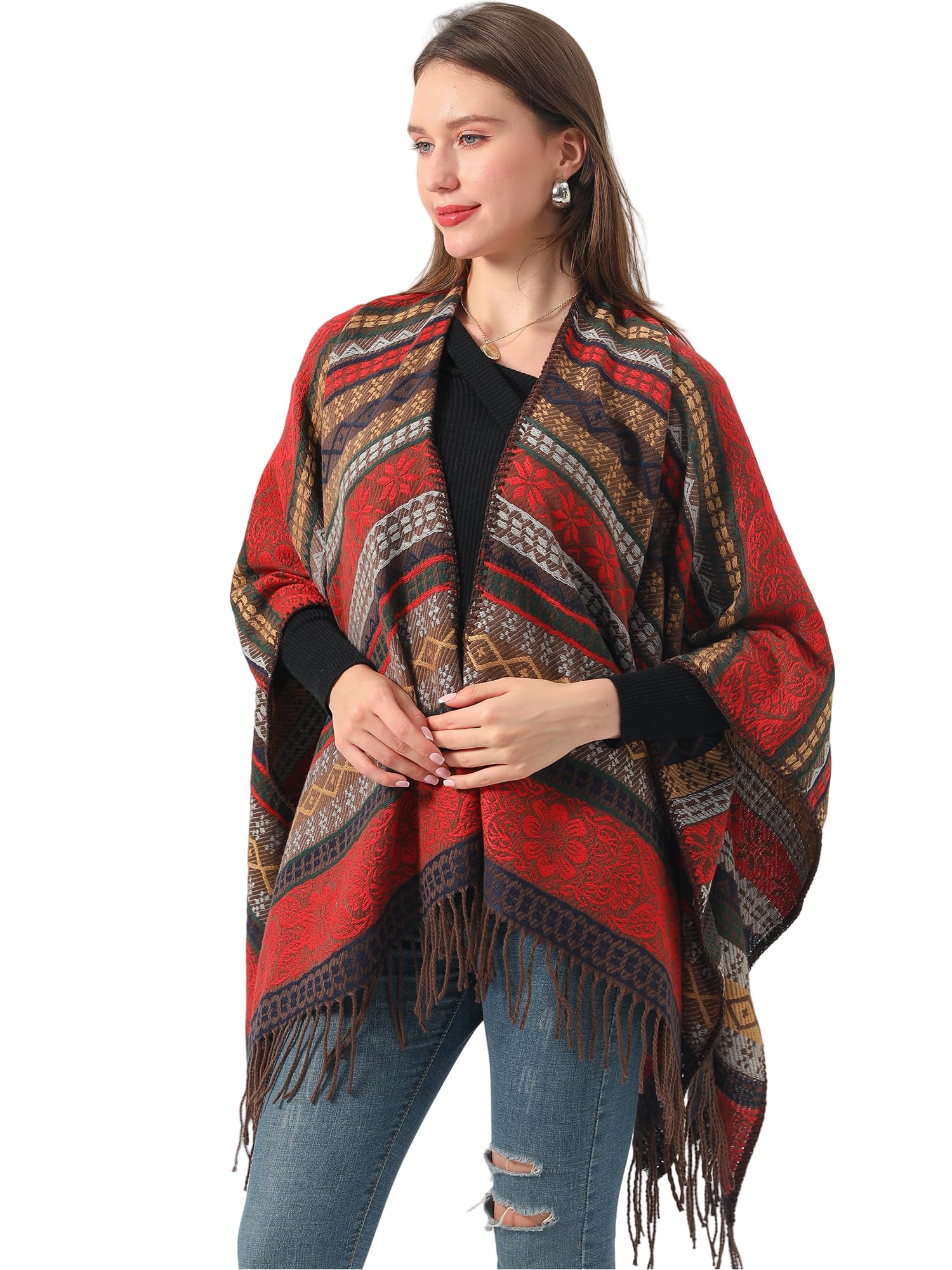 ToRhineShawl Wraps for Women Knitted Tassel Poncho Cape Retro Vintage Boho Scarf Bohemia Cover Ups