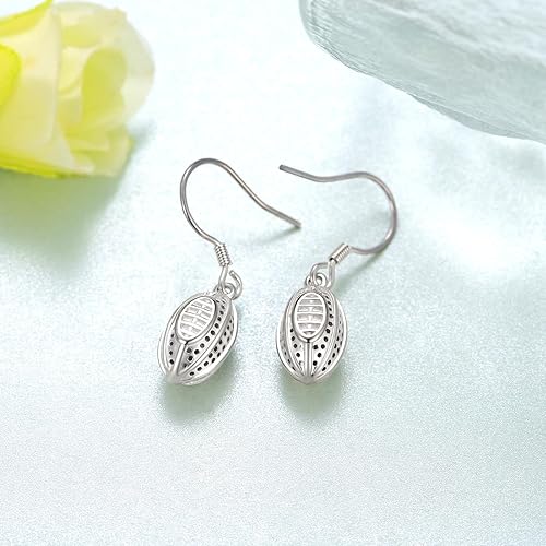 Miniatura 4 de Aretes de fútbol para mujer, de plata de ley 925, aretes de rugby, aretes colgantes de fútbol, joyería de rugby para jugadores de rugby, regalos de