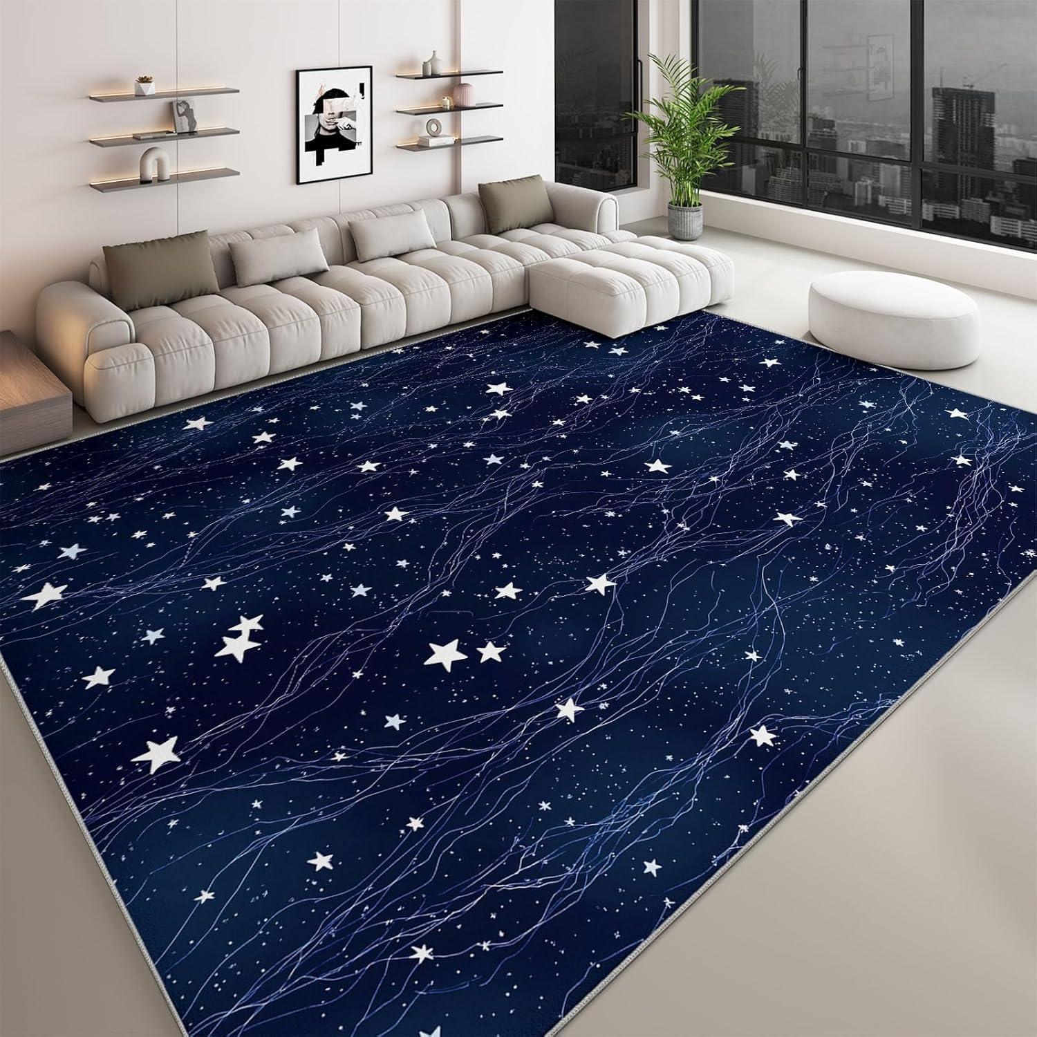Teppich 120x180 cm Sternenhimmel Kurzflor rutschfest Flanellteppich Sterne Weich Waschbar 3D Teppiche Geeignet für Kinderzimmer Küchen und Wohnzimmer a-1459
