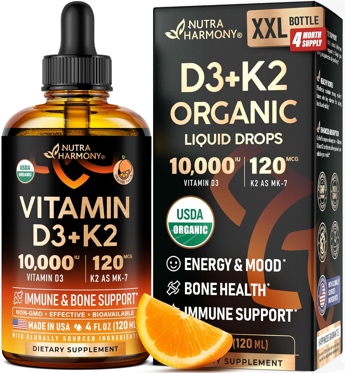 Vitamin D3 K2 USDA Organic Drops - Vitamin D3 10000 IU & K2 as MK-7 120mcg - Immune & Mood Support, Bone & Teeth Health - Sugar-Free Orange Flavor - Liquid Supplement - Made in... 2 Vitamin D3 K2 USDA Organic Drops - Vitamin D3 10000 IU & K2 as MK-7 120mcg - Immune & Mood Support, Bone & Teeth Health - Sugar-Free Orange Flavor - Liquid Supplement - Made in...