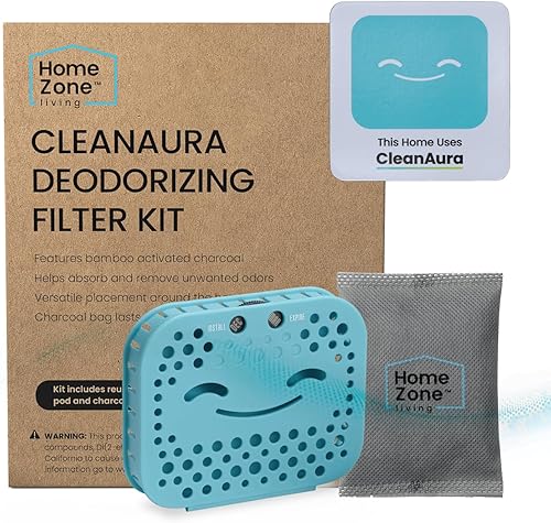 Home Zone Living CleanAura - Kit de filtro desodorizante con bolsa de filtro de carbón y adhesivo magnético, ayuda a eliminar el olor en casa