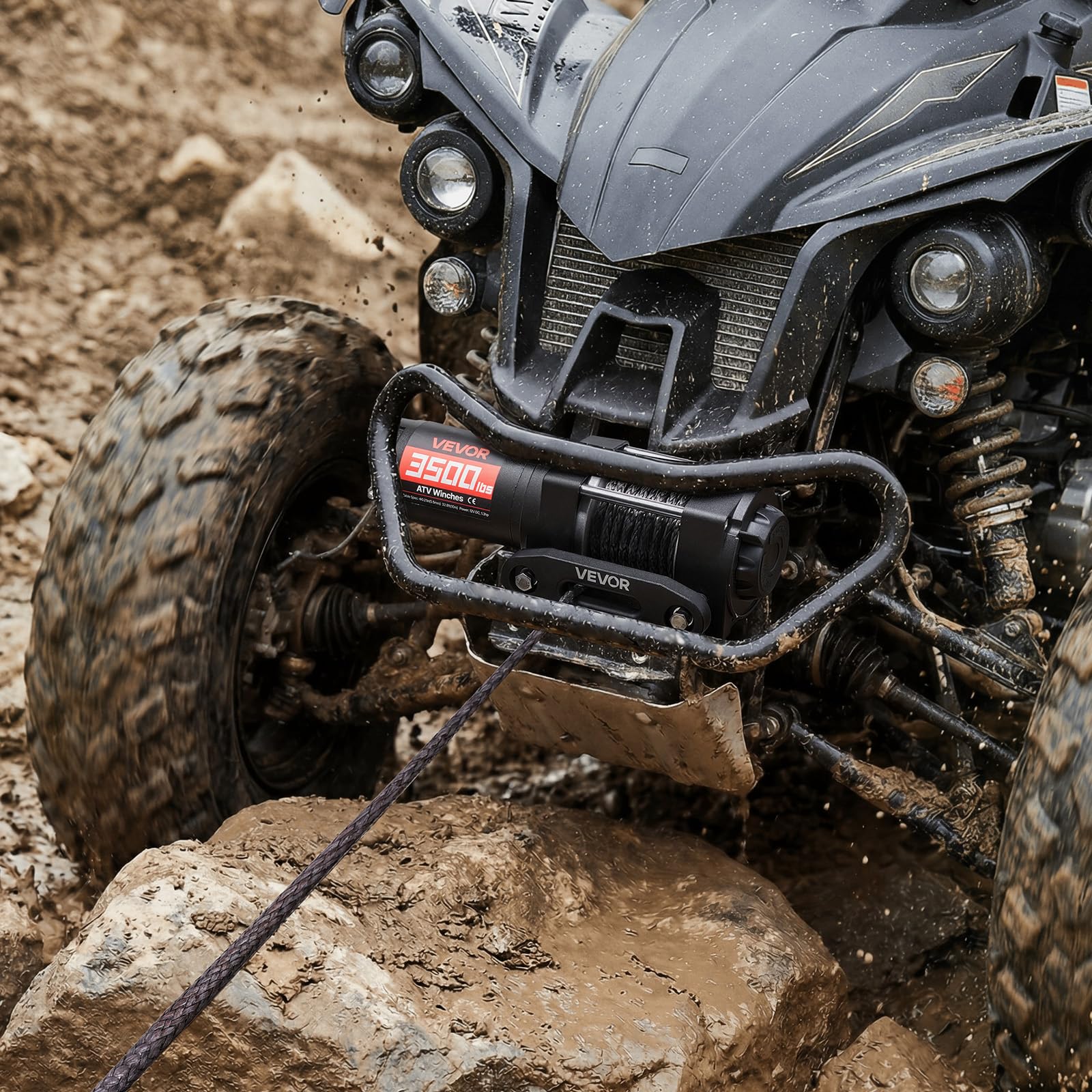 VEVOR Verricello Elettrico con Cavo da 1587 kg, Verricello Elettrico da 12 V CC per ATV/UTV Fuoristrada con Fune Sintetica Ø 5,5 mm x 10 m, Telecomando Cablato, Protezione IP55 per Recupero Stradale