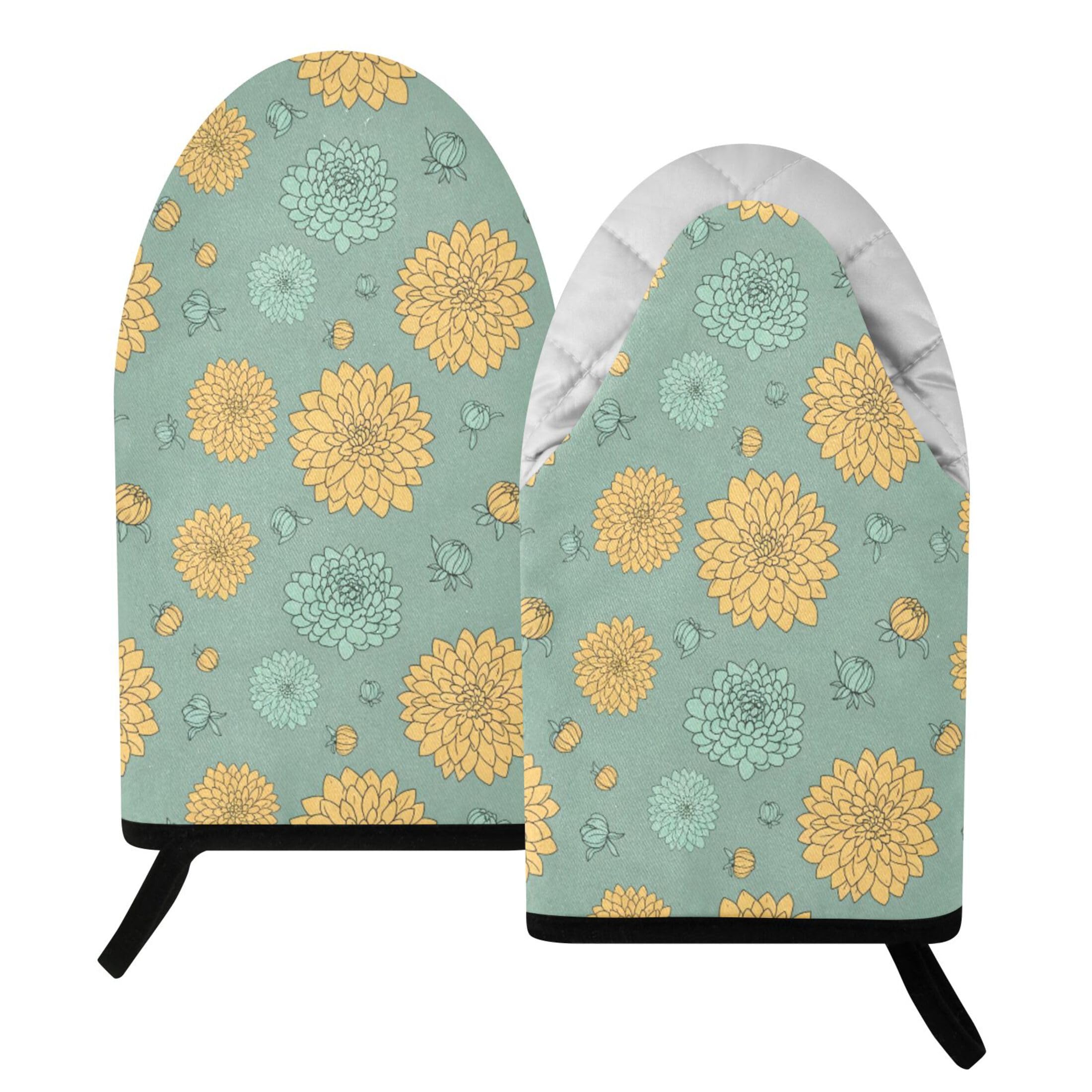 Fuauuyl Oven Mitts Heat Resistant Kitchen Gloves, Floral Classic Oven Gloves with Hanging Loop for Baking BBQ Cooking Grilling, 1 Pair, 9.5 in