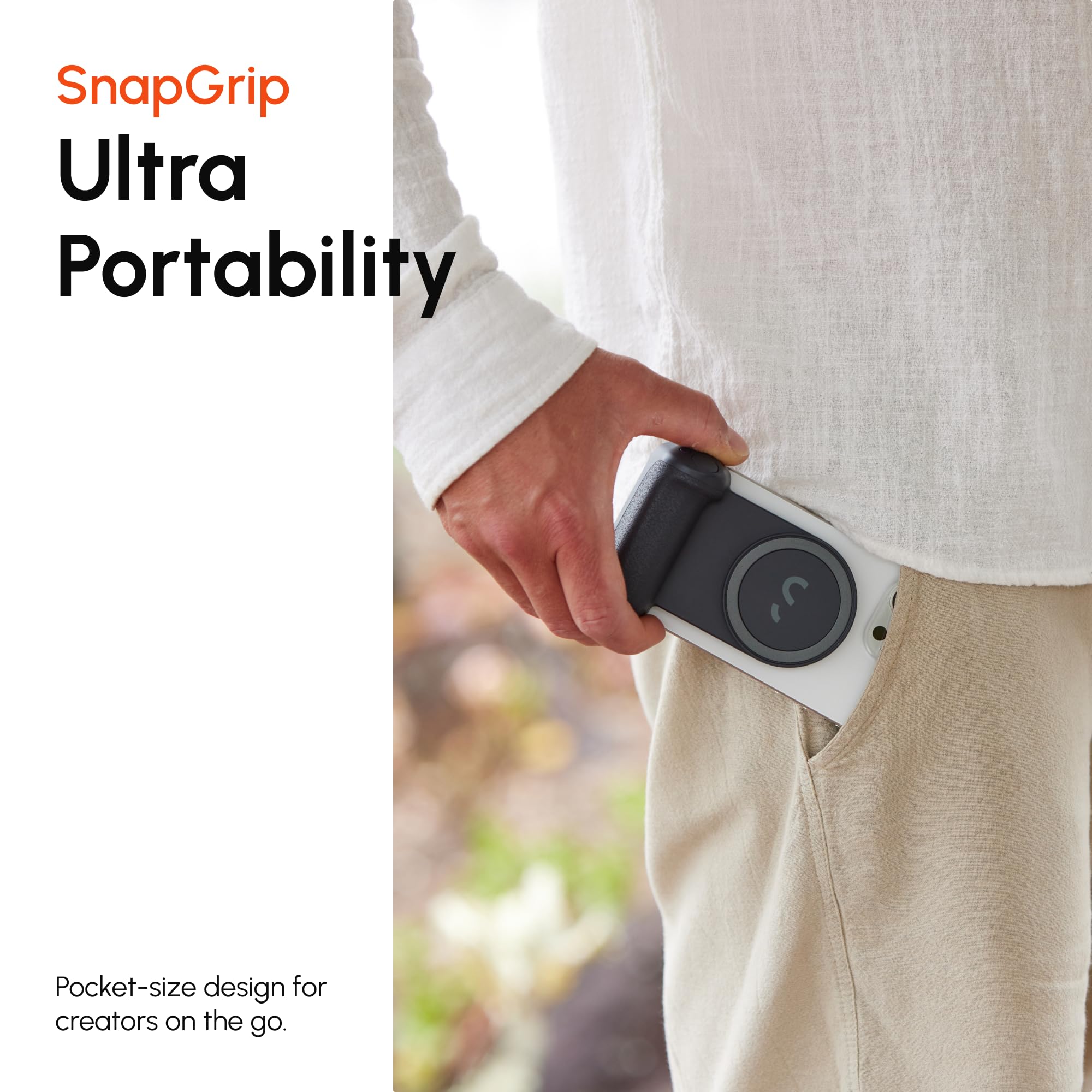 ShiftCam SnapGrip Pro - Agarre de batería móvil con botón de obturador inalámbrico - Soporte magnético ajustable - Batería externa con carga inalámbrica Qi