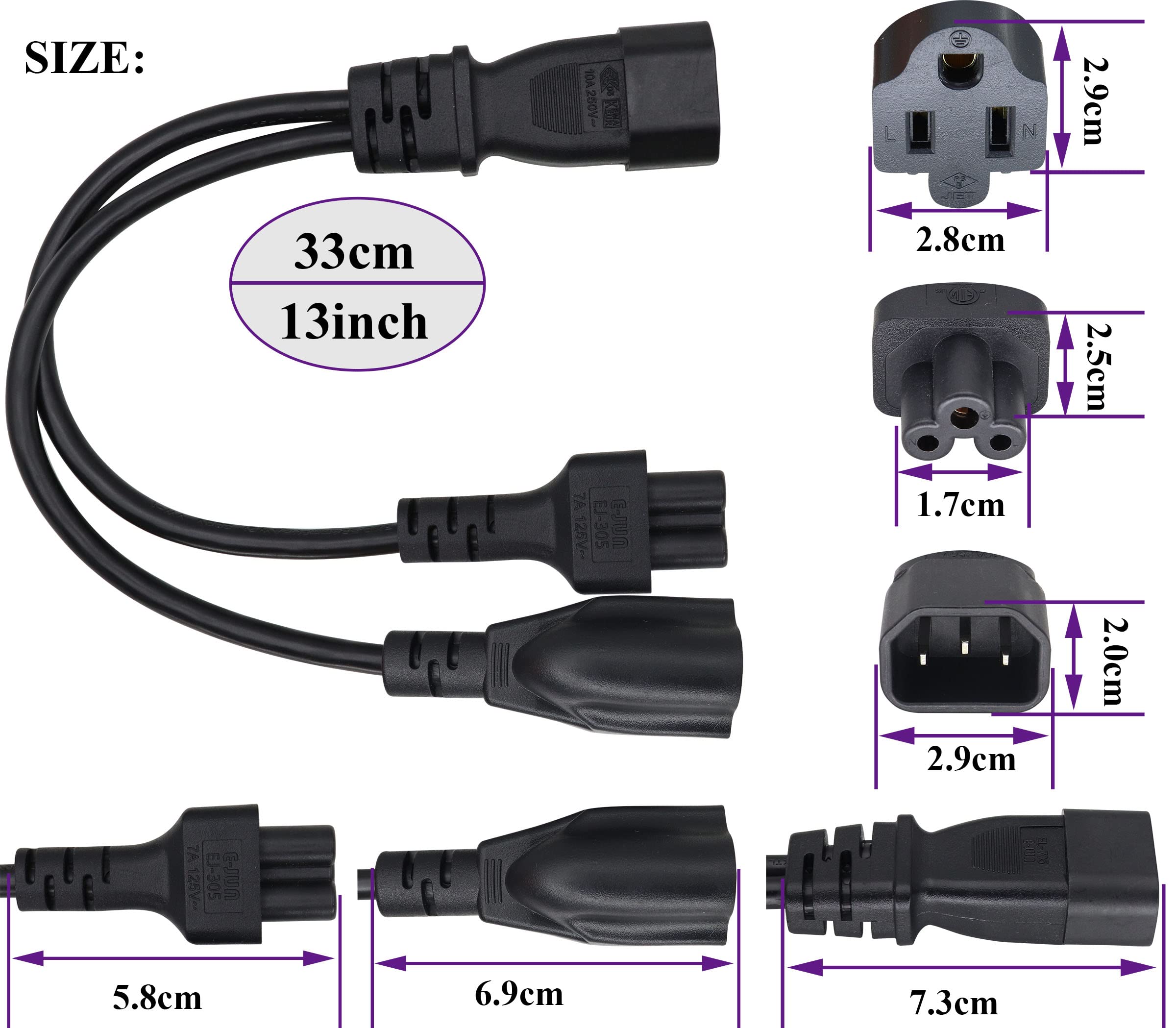 Amazon.com: AAOTOKK (2 pack)C14 to C5+NEMA 5-15R Y Splitter AC