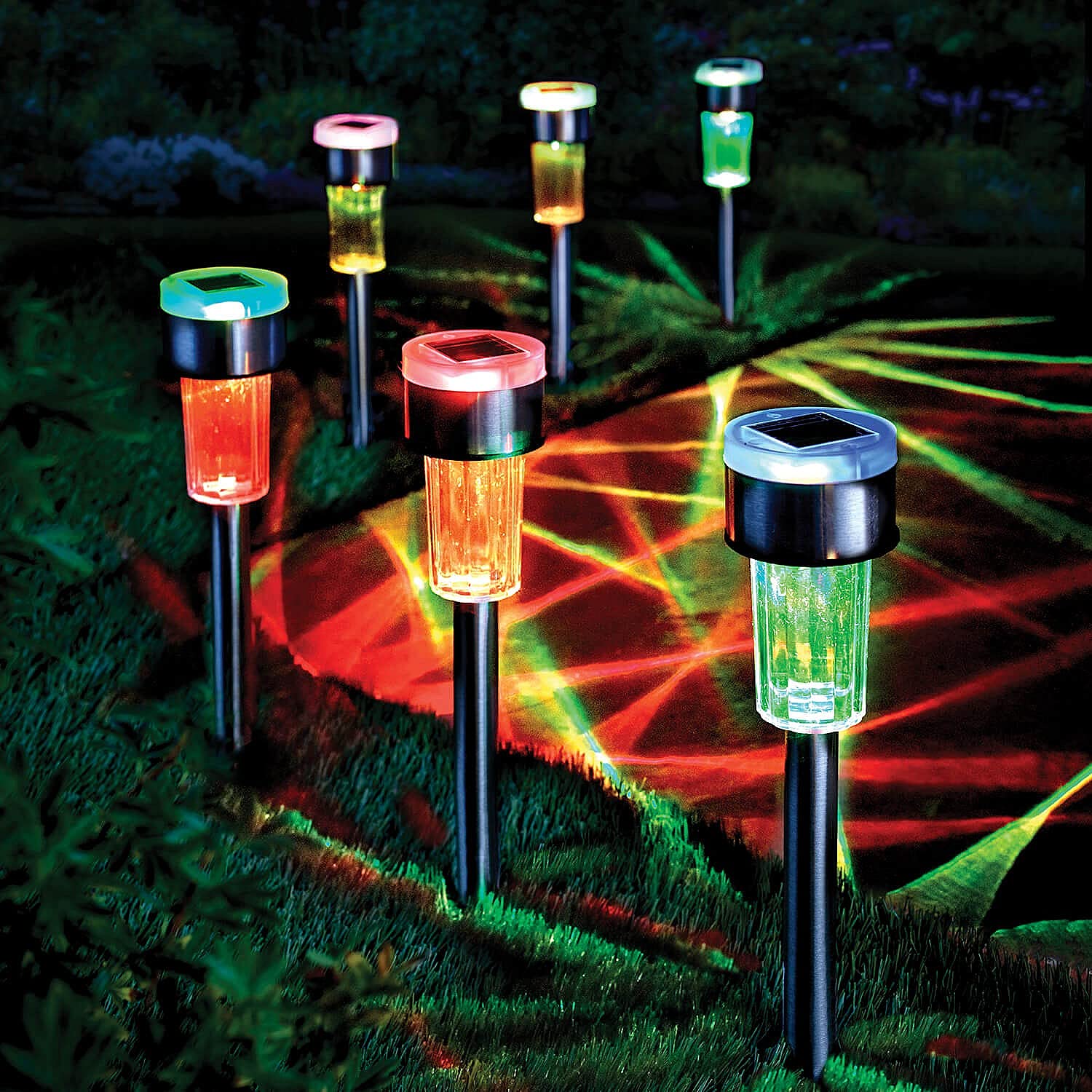 Coopers of Stortford - Solar Stake Lights, Pack of 6 - Colour Changing LED Garden Lights, Made from Stainless Steel - Weather-Resistant Garden Lighting