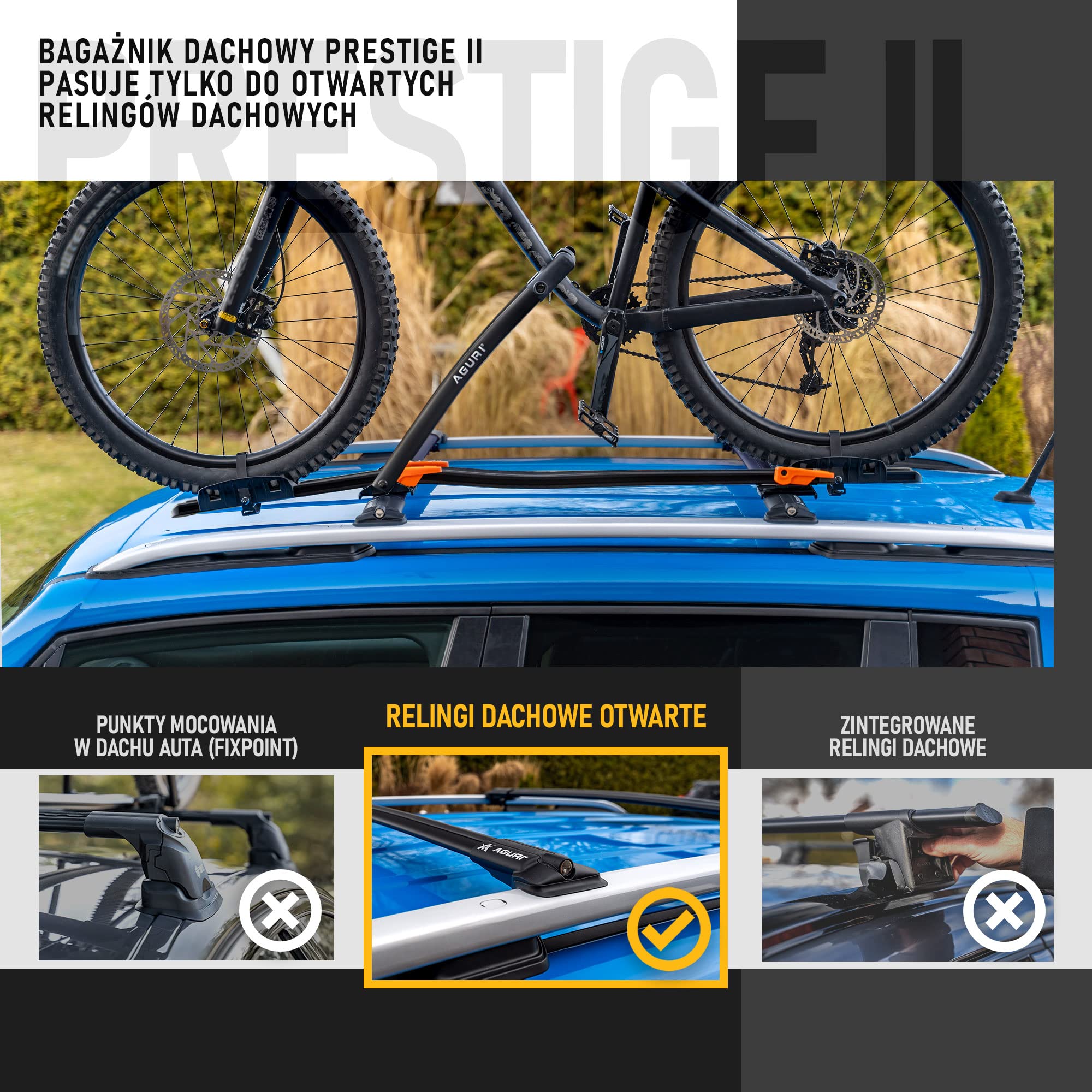 AGURI Prestige II | Kompatybilny z Mazda 6 Kombi 2013+ | Bagażnik Dachowy, Belki Dachowe | Służy do Montażu Boksu Dachowego, Uchwytu Rowerowego, Drabiny | Konstrukcja z Aluminium | TÜV