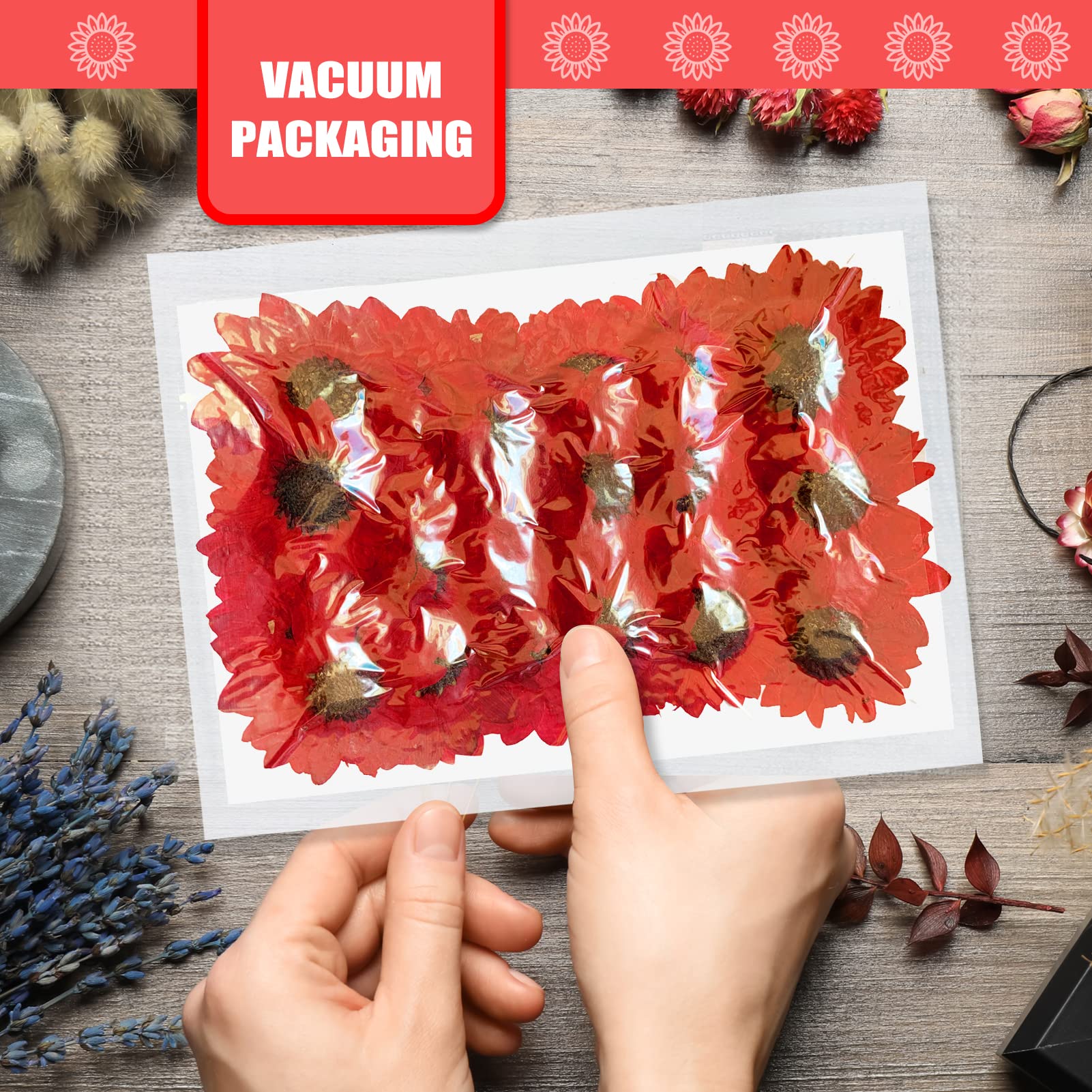 60 Stück natürliche kleine getrocknete Sonnenblumen für Harz, rote echte gepresste Sonnenblume trockene Sonnenblumen zum Basteln DIY Epoxidharz Form Schmuck Kerzen Scrapbooking Kartenherstellung Home