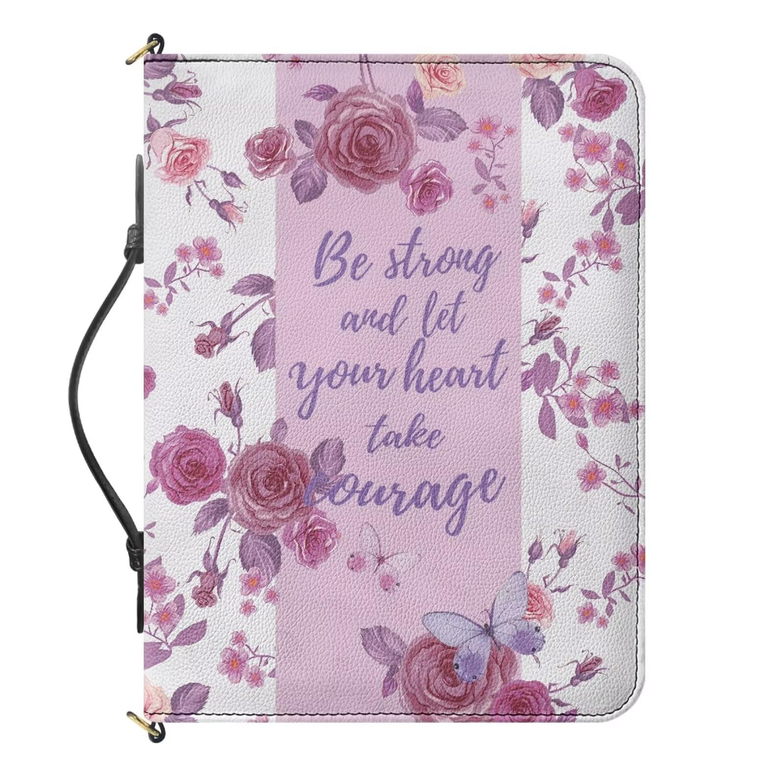 Urndoeng Bible Cover for Girls Women Durable Bible Carrying Book Case with Multi-Pockets Organizer Double Zipper Design Rose Print M-XXL — image 1