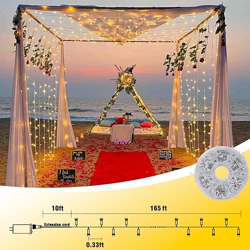 Miniatura 3 de QITONG Tira de luces blancas cálidas para exteriores, 165 pies, 500 luces LED de Navidad, enchufables, 8 modos, cable transparente, luces de Navidad