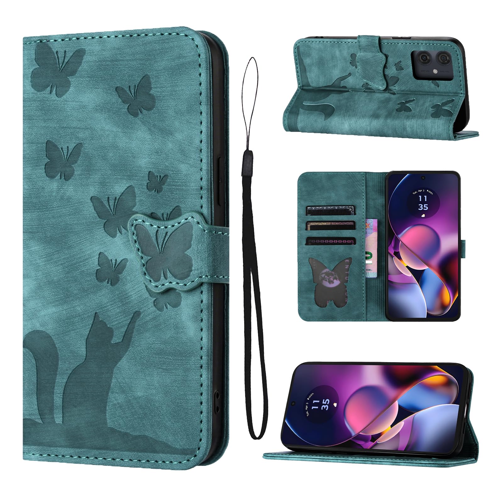 Etui Moto G54 5G PU Skórzane z Miejscem na Karty Zielone