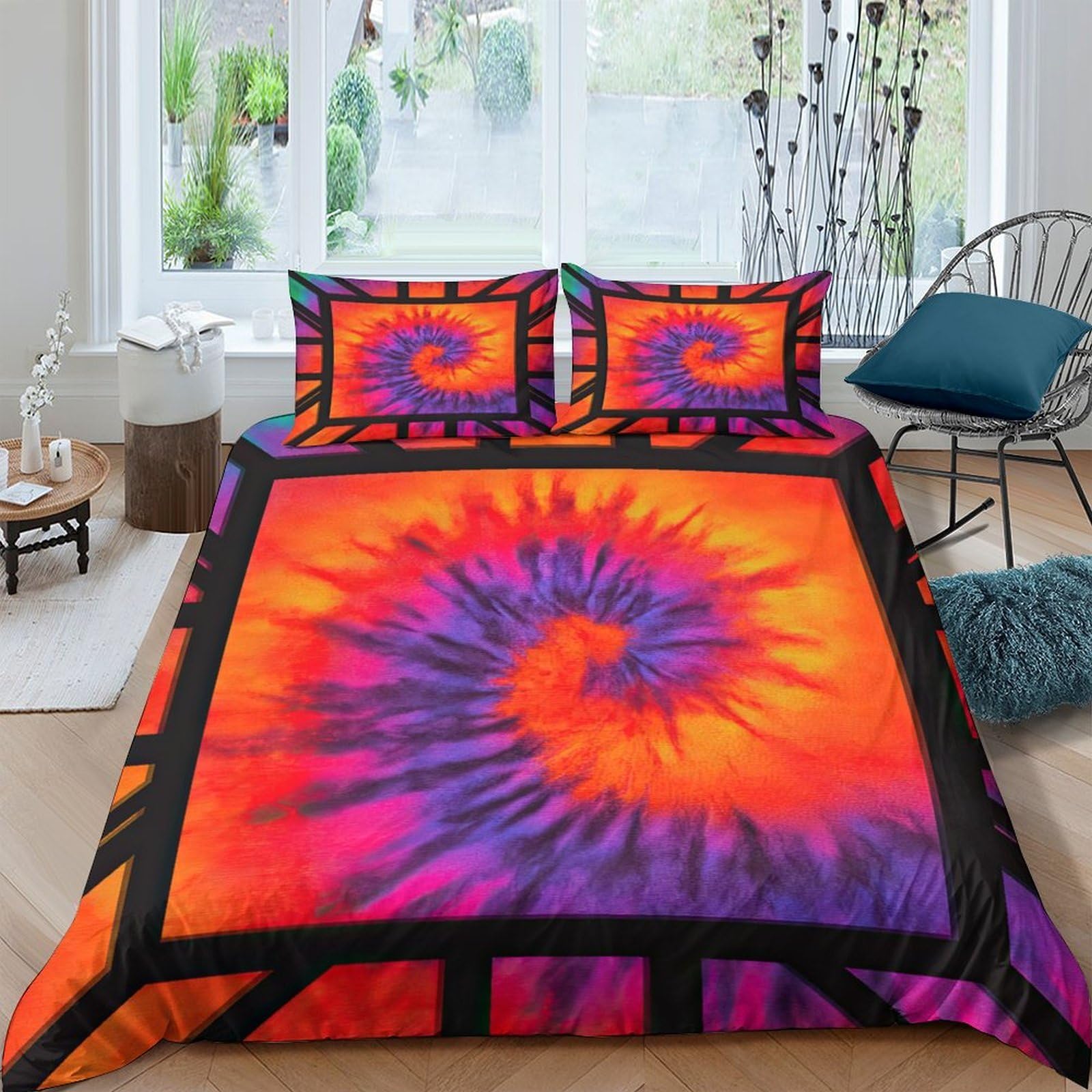 Ctjqhvkz Style-1 3D Printed Tie Dye Spiral Fitted Sheet Microfiber Vibrant Orange Purple Mattress Cover Bedroom Decor Anti-Dust Washable Single（135X200cm）