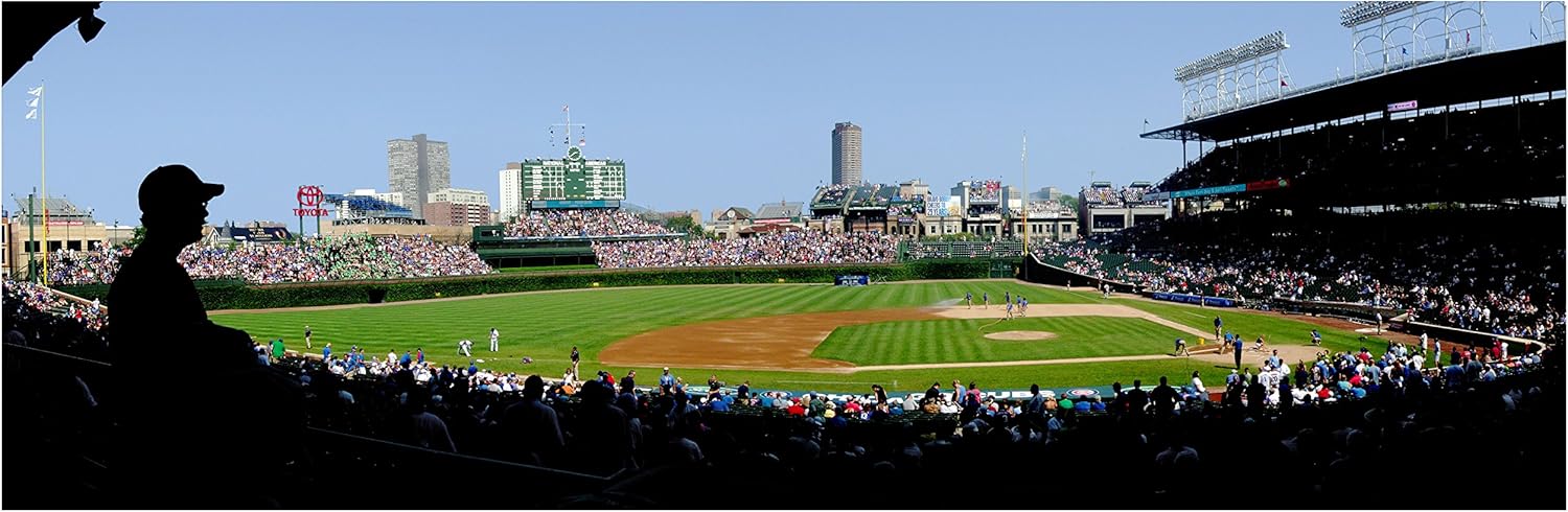 ArtsyCanvas | Wrigley Field Baseball Field Poster | 44" x 15" | Matte Finish | Print Wall Art