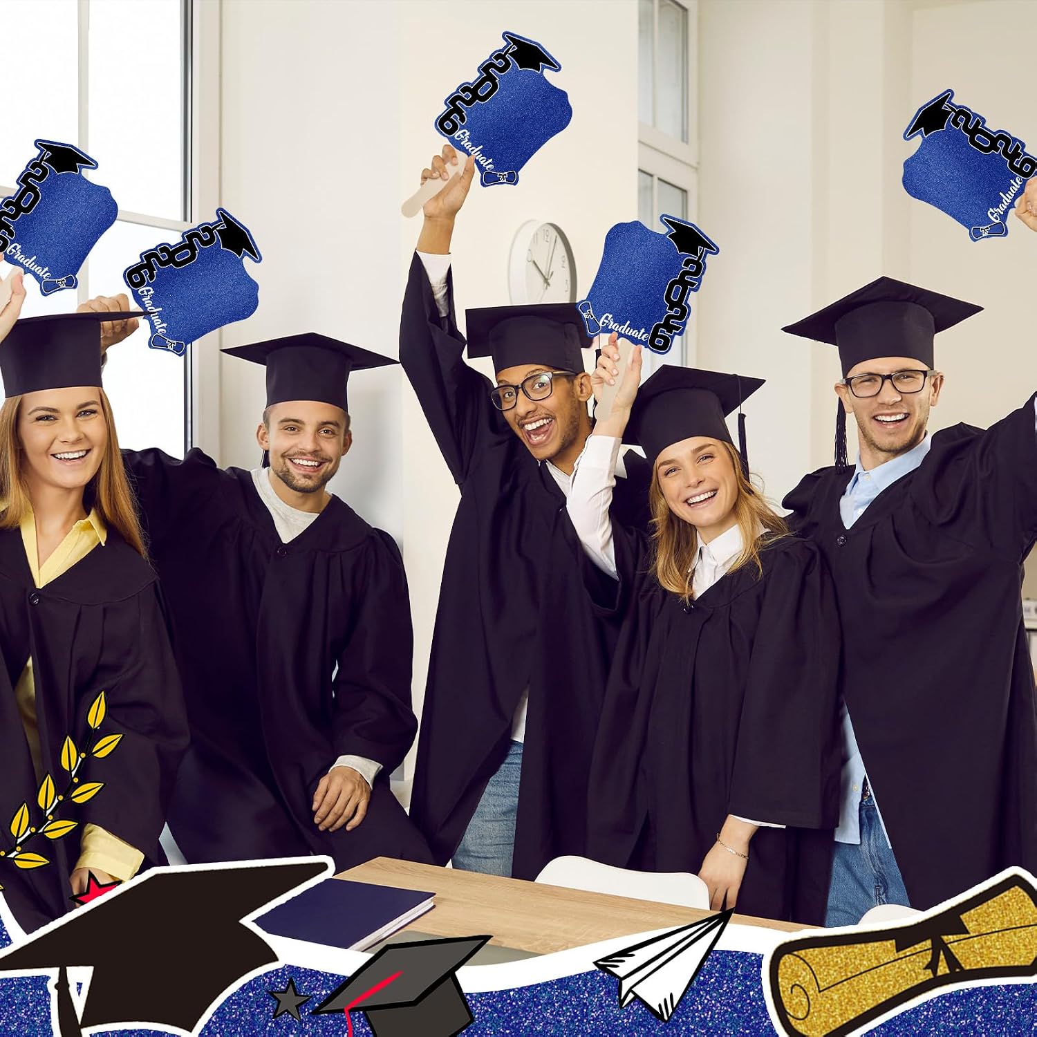 Gilprop 24 Pcs Graduation Cutout Face Fans with Handle Double Sided Personalized Grad Party Supplies Class of 2026 Grad Photo Props Blank DIY Photo Frame Graduation Party Souvenirs