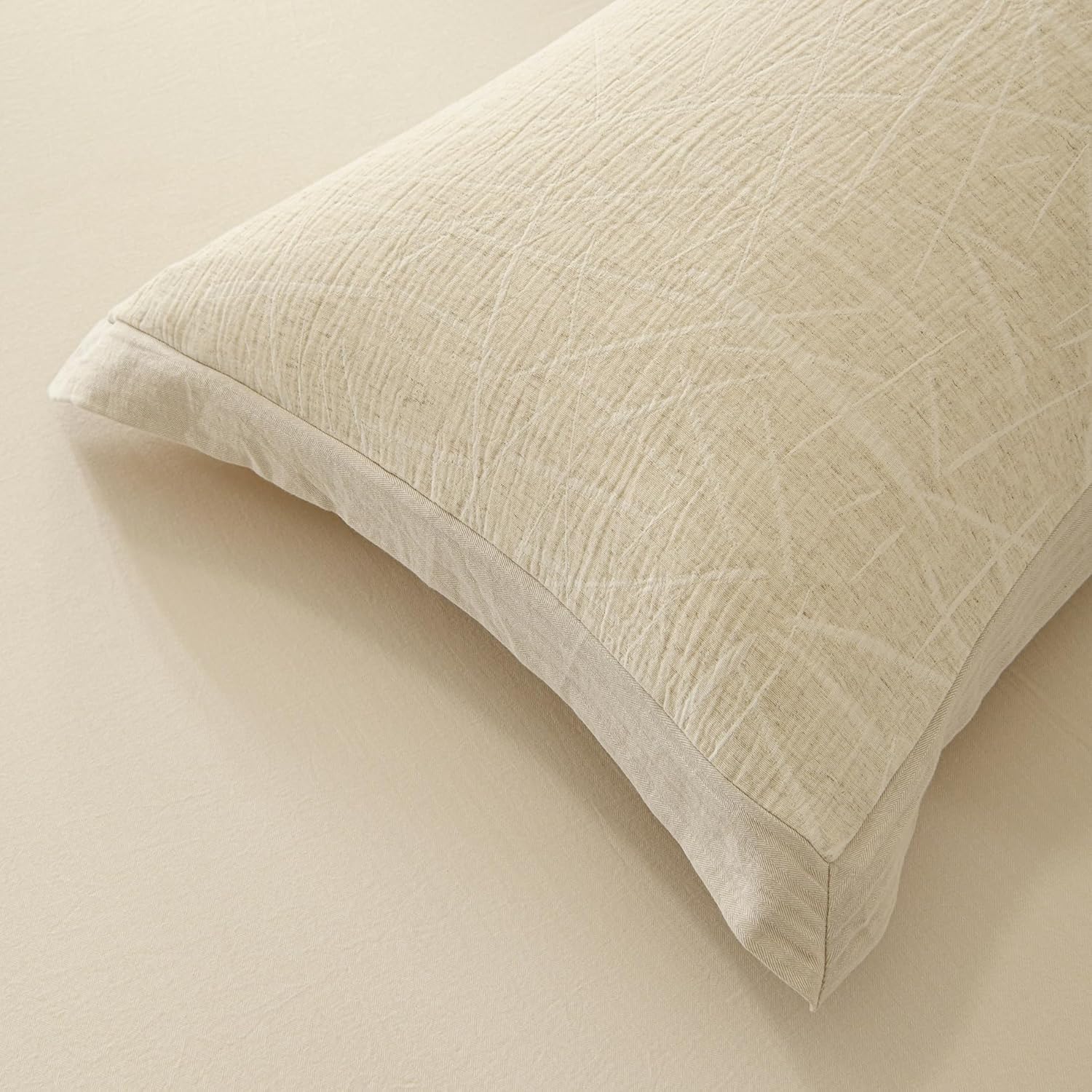 SUSYBAO Beige Stripe Duvet Cover King Cotton Linen 3 Pcs Set 1 White Abstract Striped Jacquard Duvet Cover with Zipper Ties 2 Pillow Shams Double Yarn Farmhouse Textured Hem Bedding Set Soft