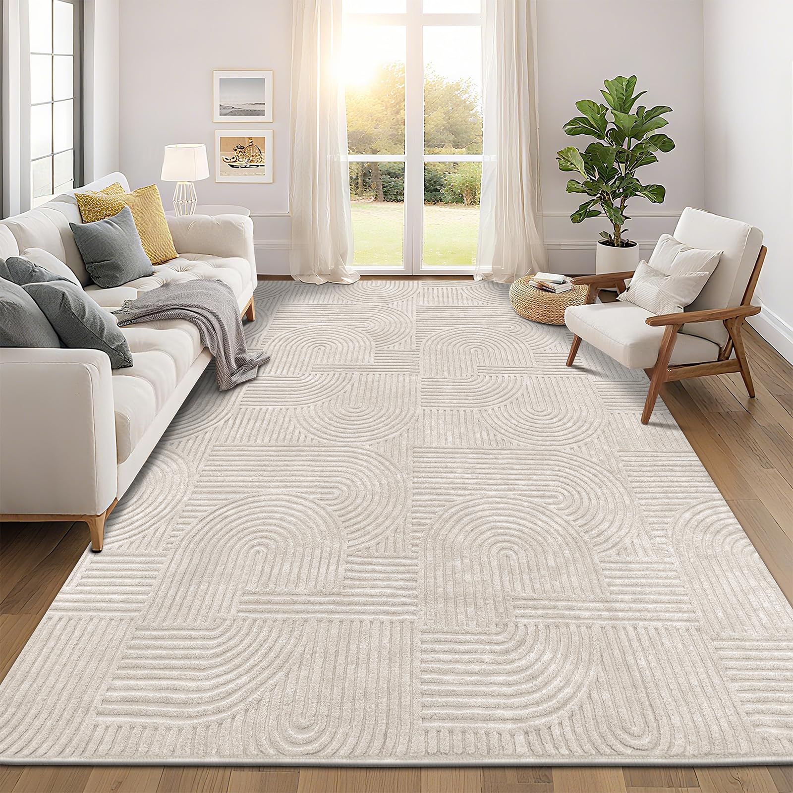 Pauwer 9x12 Modern Arch Beige Area Rug