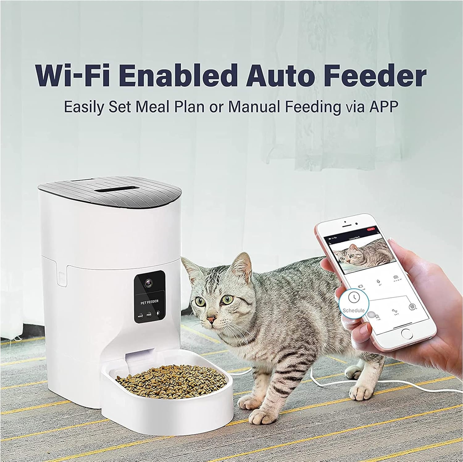 Automatic Pet Dog and Cat Feederwith HD Camera, 8-Meal Auto Pet Feeder with Timer Programmable,Wi-Fi Enabled Smart Phone APP