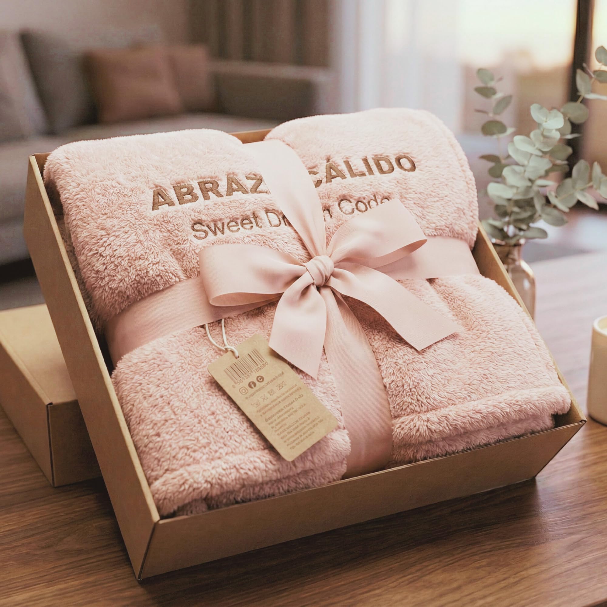 Manta de Sofá Grande Invierno Sherpa Borreguito (160x200cm) - Manta Pelo Suave con Packaging de Lujo Caja Regalo con Lazo de Cumpleaños, Decoración Hogar Rosa Empolvado