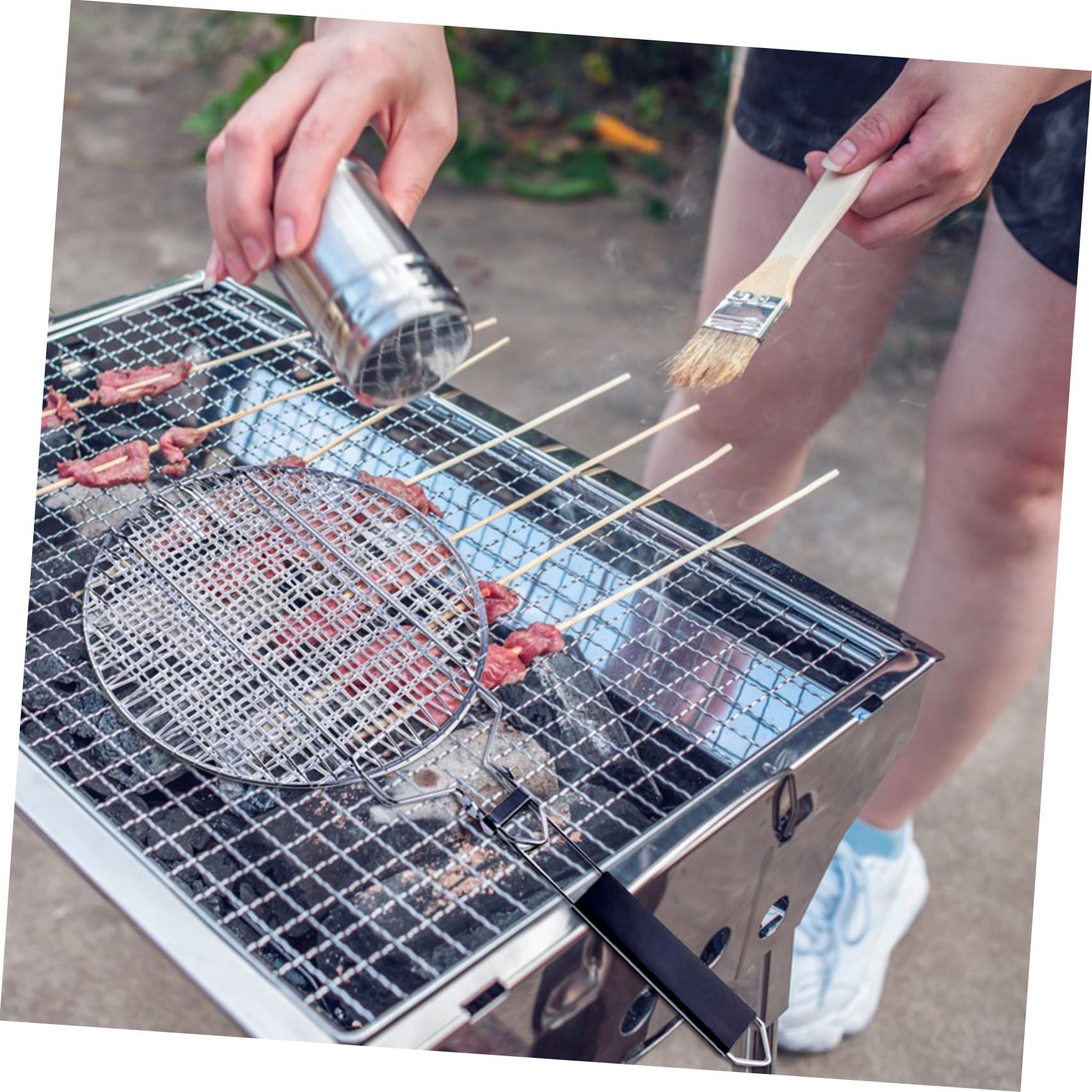 VICASKY Cestello per Barbecue in Acciaio Inossidabile Argento, Leggero e Facile da Usare con Borsa per Riporre, per Grigliare Pesce e Carne All'aperto