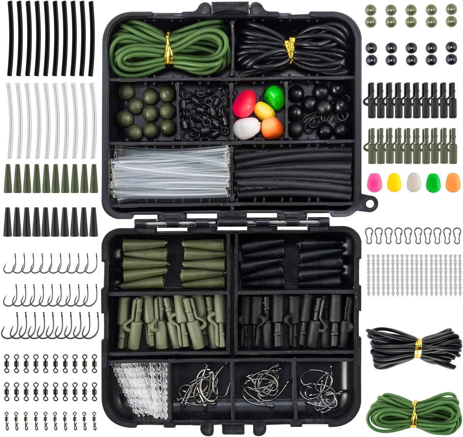 Dr.Fish 278pcs Carp Fishing Tackle Set in Box, Carp Fishing Accessories Include Hooks, Safety Clips and Swivels, Beads, Boilie Stops, Corn, Tube, Hair Rigs and other for Making Rigs