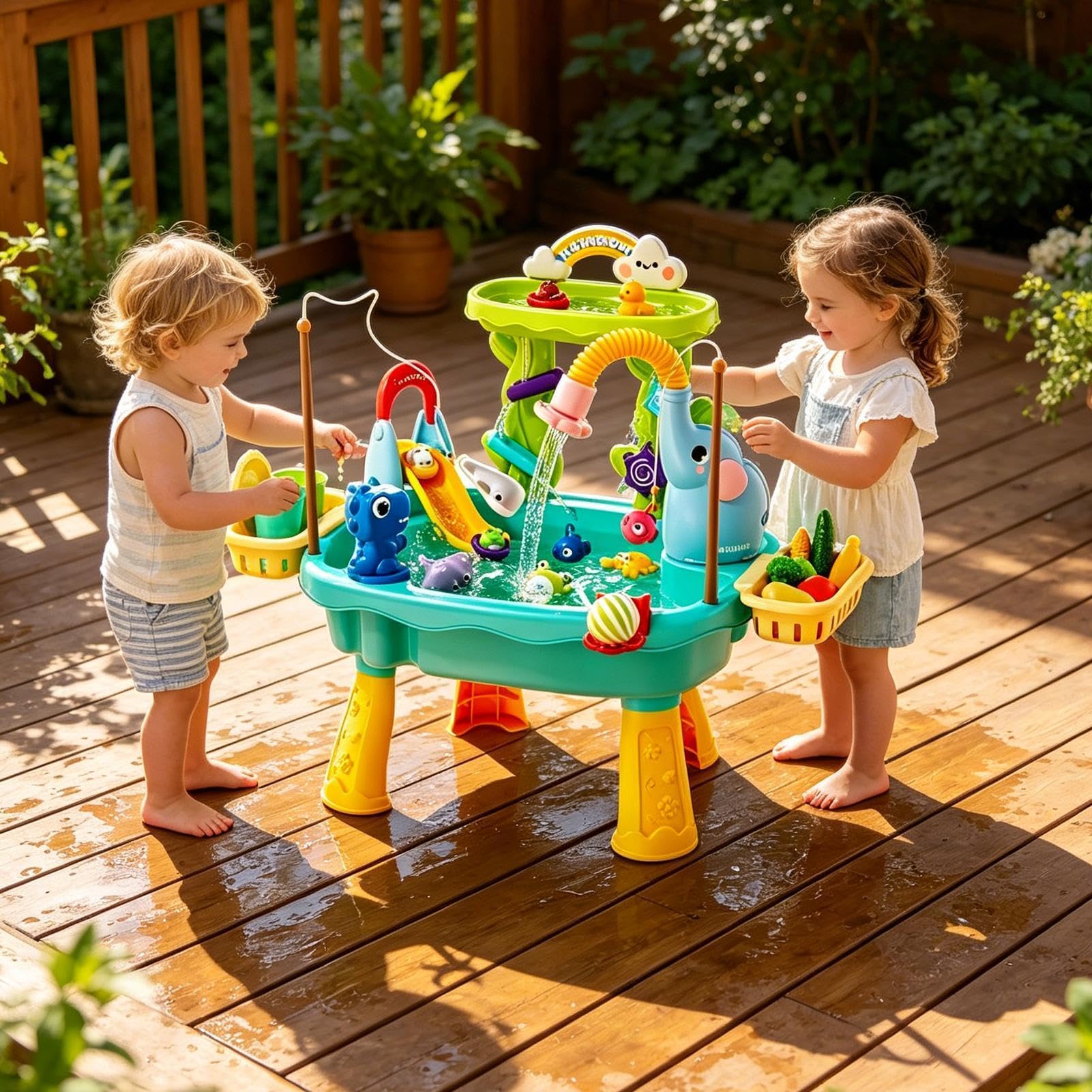 Wassertisch für Kinder, Angelspielzeug mit elektrischer Pumpe, Wasserspielzeug für den Außenbereich, für Kinder, Mädchen, Vorschulkinder, Garten, Hof, , Camping, Kindergarten Zuhause, Bad