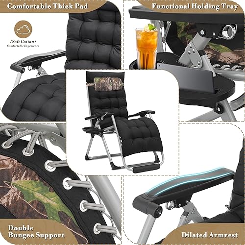 Miniatura 4 de Athena Collection Zero Gravity - Juego de 2 sillas de salón para exteriores con cojín, 29 pulgadas de ancho, sillas reclinables con soporte para