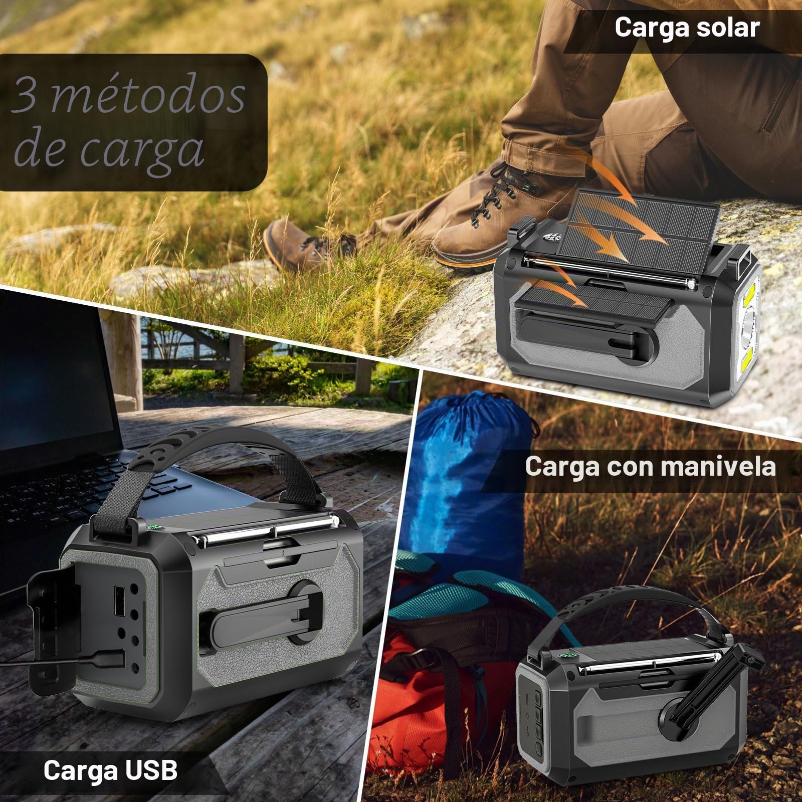 Wholede 12000mAh Radio Manivela, Am/FM Radio Portátil de Emergencia con Cargador para Móvil Radios Solar Kit de Emergencia Dinamo con Linterna SOS Alarma para Camping, Ourdoor